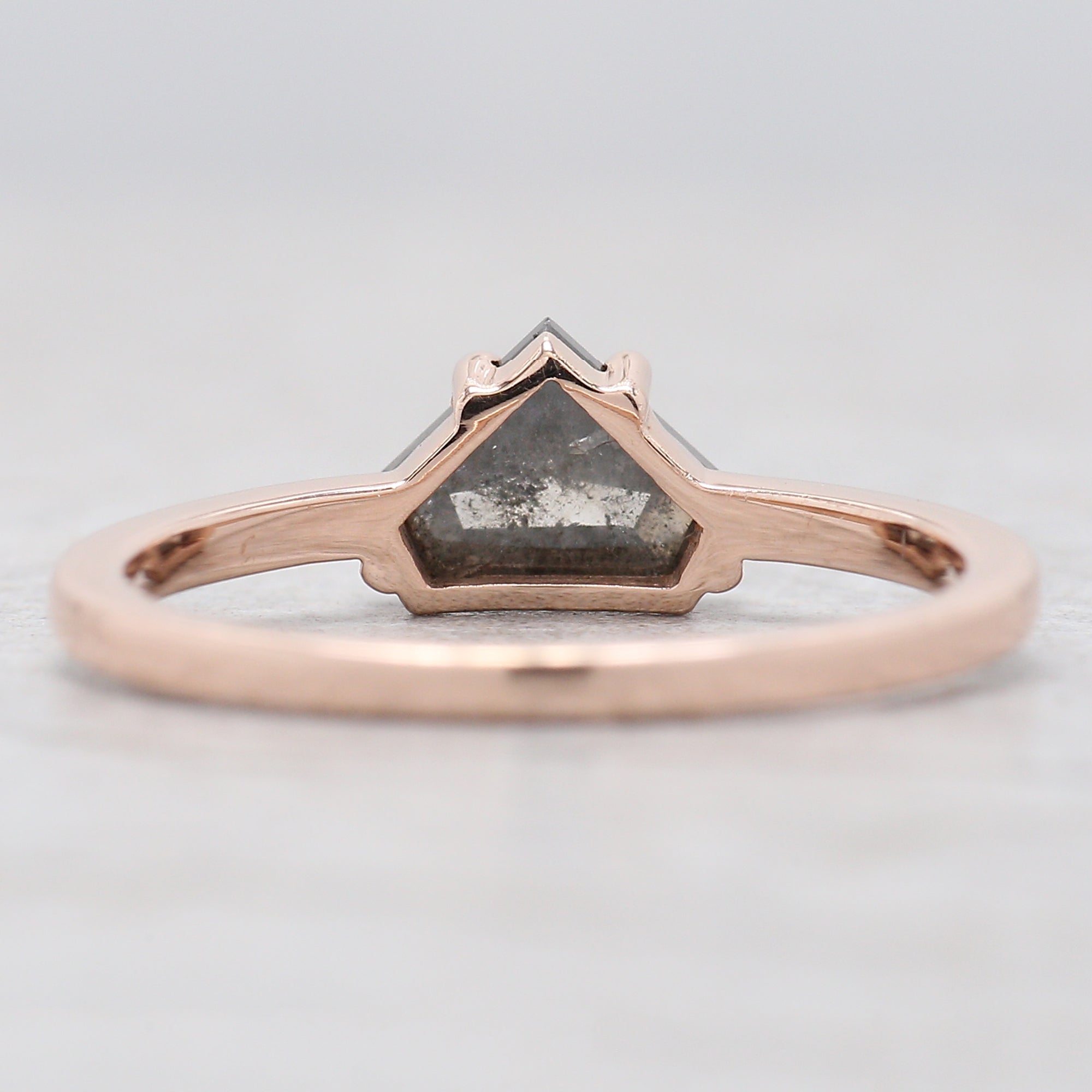 0.89 Ct Natural Shield Cut Salt And Pepper Diamond Ring 5.77 MM Shield Shape Diamond Ring 14K Solid Rose Gold Silver Engagement Ring QL9565