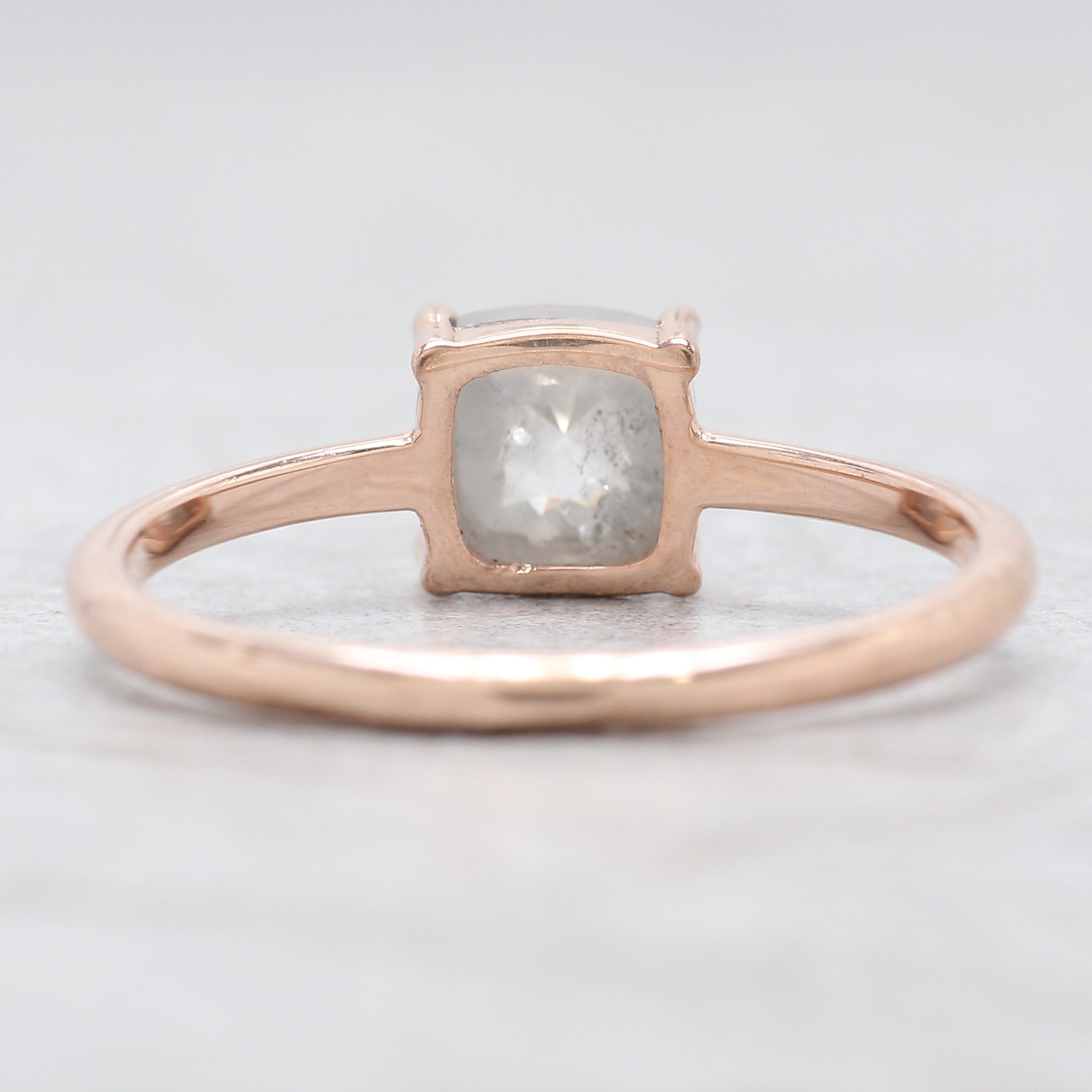 Cushion Cut Salt And Pepper Diamond Ring 1.03 Ct 5.60 MM Cushion Diamond Ring 14K Solid Rose Gold Silver Engagement Ring Gift For Her QN9217