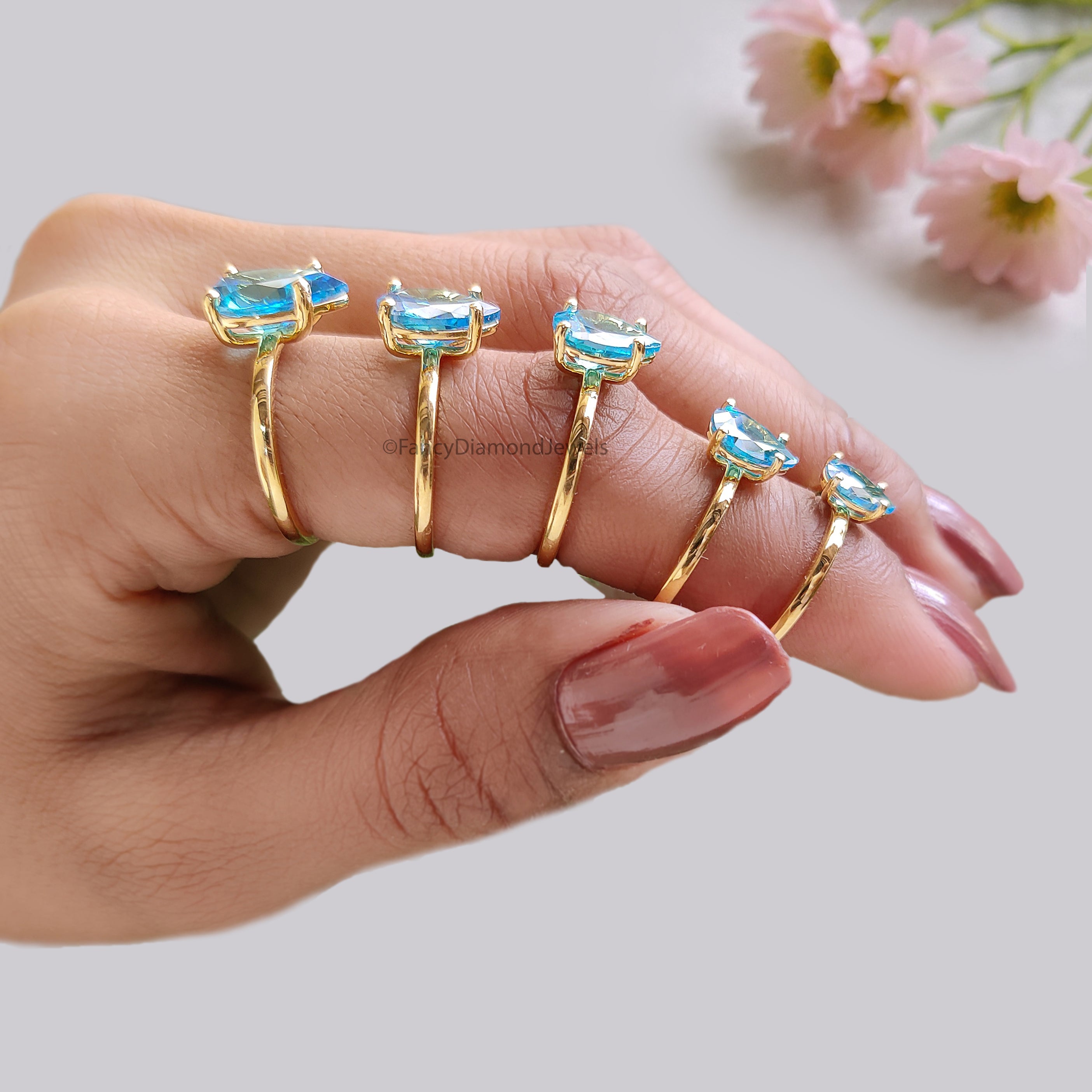 Pear Blue Aquamarine engagement ring 12mm 10mm 9mm 8mm 7mm stone ring Simulant Solitaire ring Diamond ring Silver ring Gift for her FD546