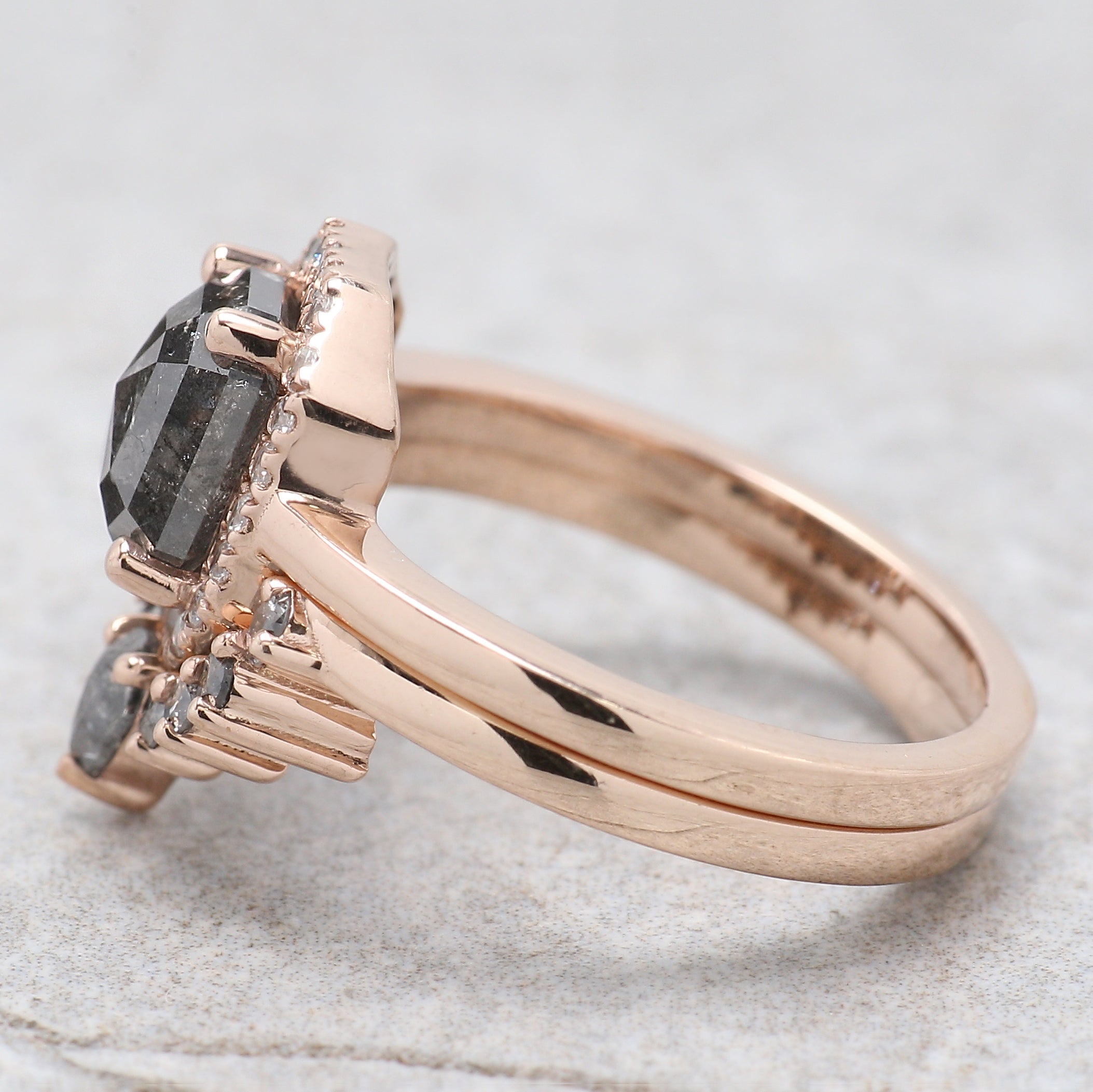 Emerald Cut Salt And Pepper Diamond Ring 1.70 Ct 7.20 MM Emerald Diamond Ring 14K Solid Rose Gold Silver Engagement Ring Gift For Her QL187