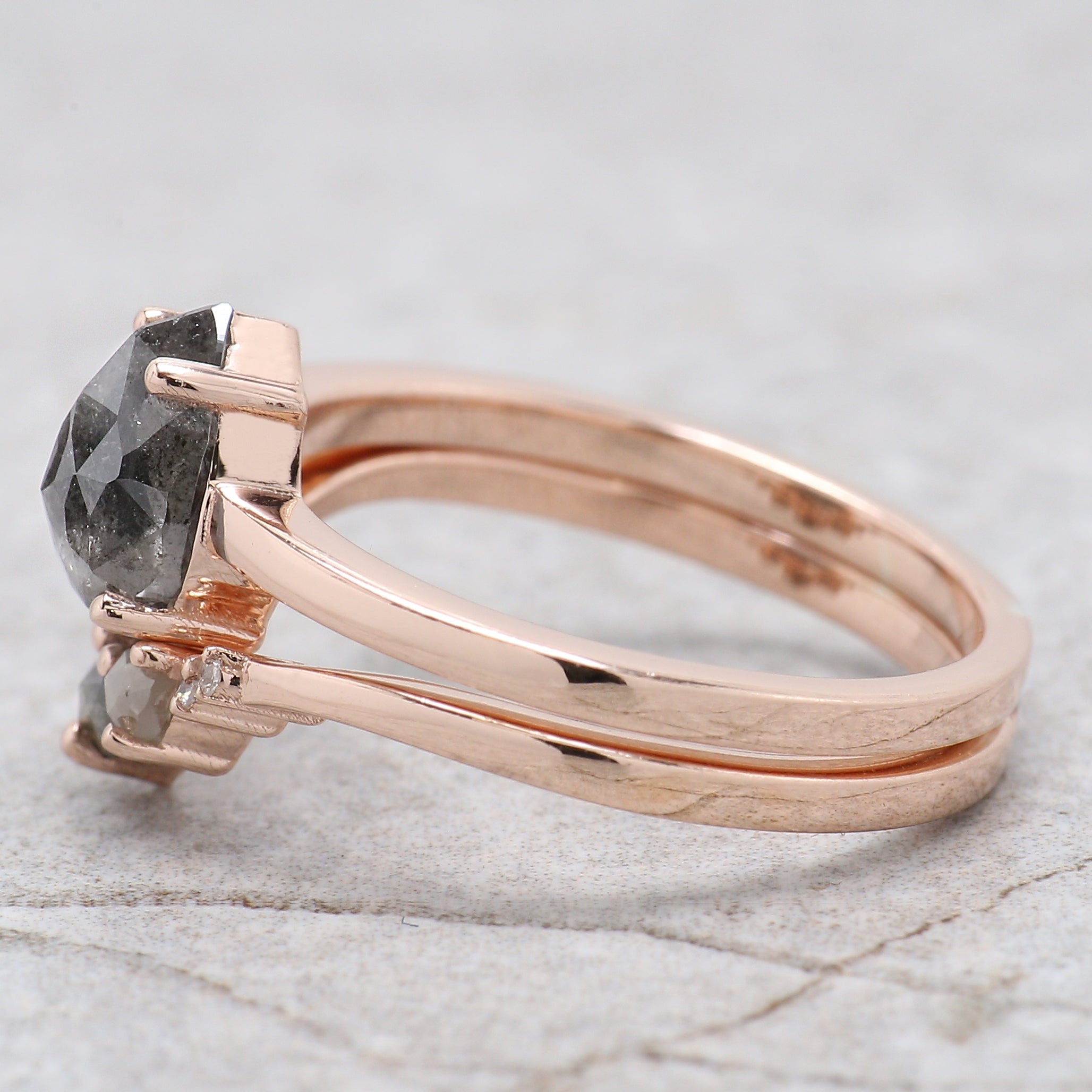 Pear Cut Salt And Pepper Diamond Ring 1.47 Ct 8.05 MM Pear Diamond Ring 14K Solid Rose Gold Silver Pear Engagement Ring Gift For Her QL1561