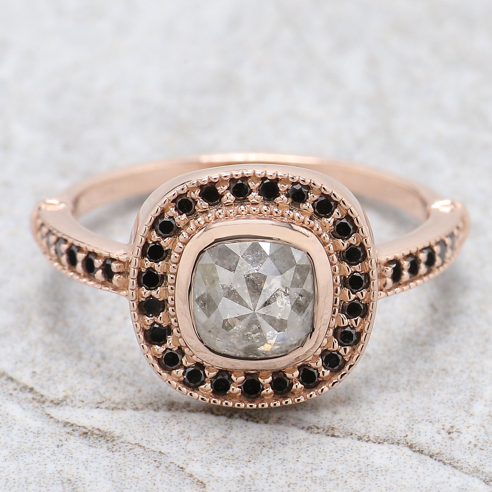 Cushion Cut Grey Color Diamond Ring 1.17 Ct 5.80 MM Cushion Diamond Ring 14K Solid Rose Gold Silver Engagement Ring Gift For Her QL6180