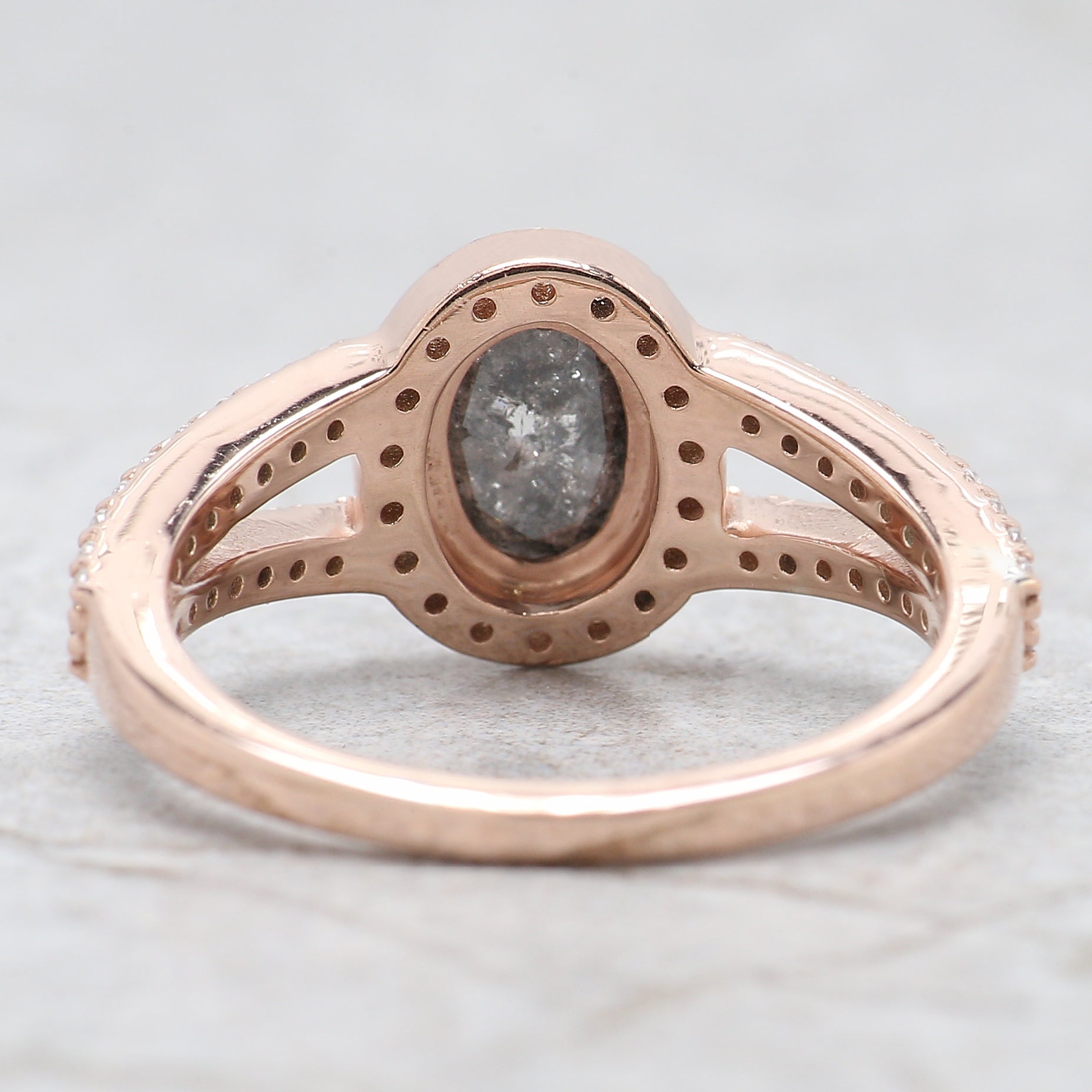 Oval Cut Salt And Pepper Diamond Ring 0.84 Ct 6.95 MM Oval Diamond Ring 14K Solid Rose Gold Silver Oval Engagement Ring Gift For Her QN829