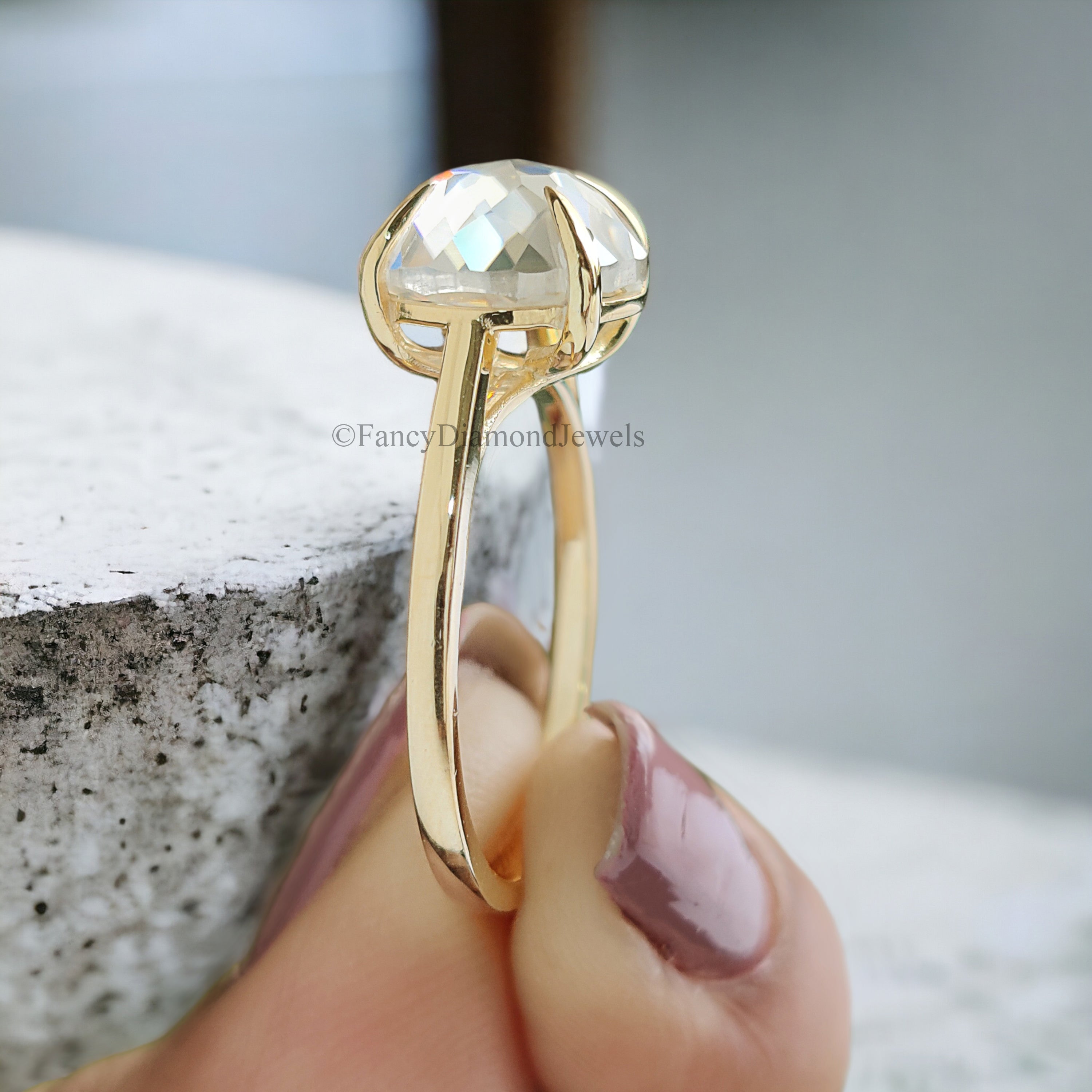 2.80 CT Round Rose Cut Colorless Moissanite Trellis Set Simple Solitaire Engagement Ring Wedding Ring Anniversary Ring Bridal Ring FD206