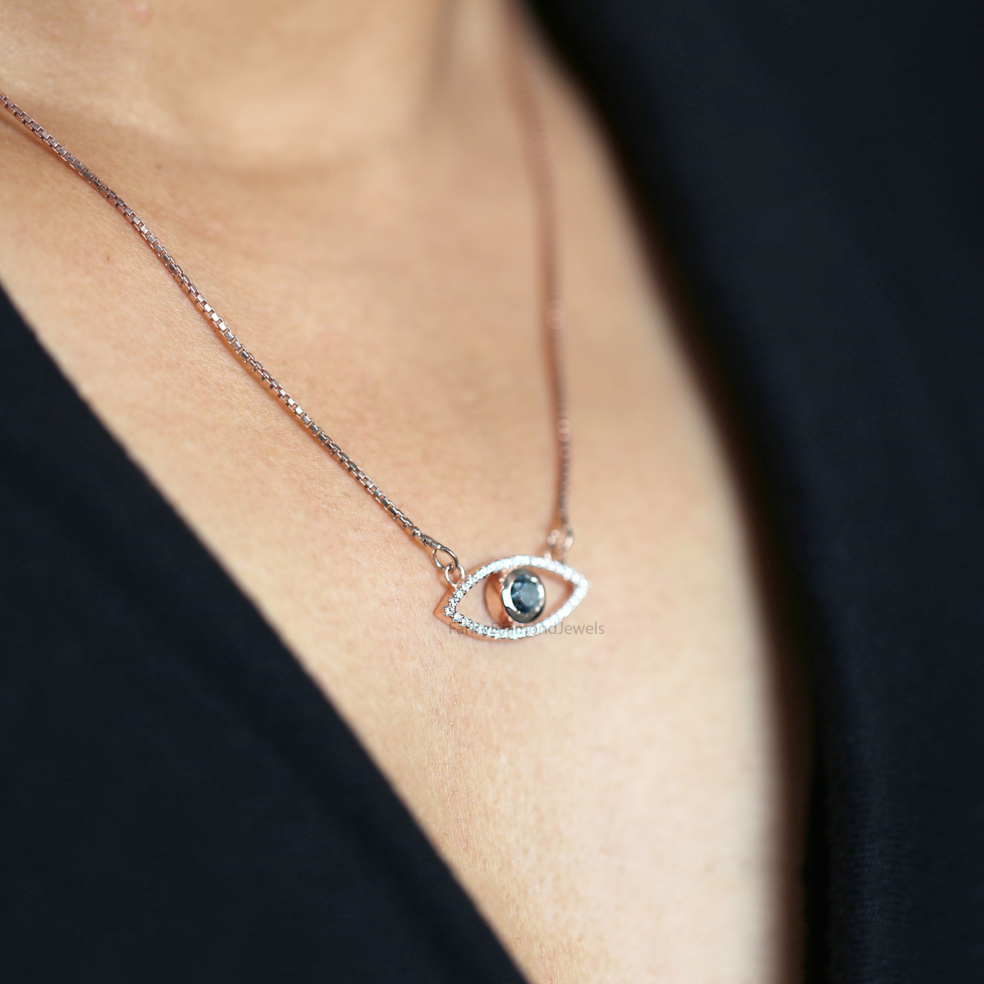 Round Brilliant Cut Blue Color Diamond Pendant, Unique Diamond Pendant, Round Brilliant Cut Diamond Pendant, Round Diamond Pendant, KDN9853