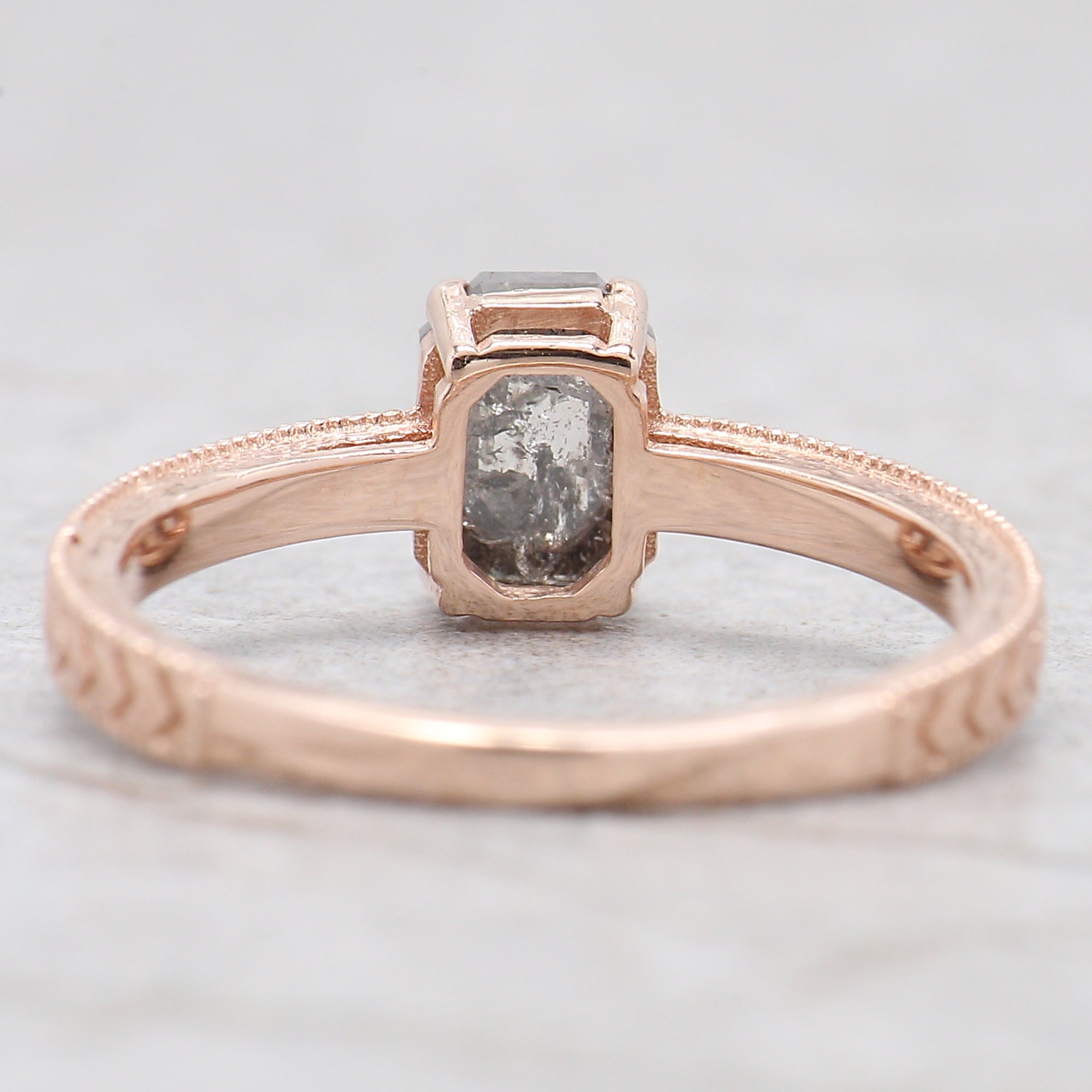 Emerald Salt And Pepper Diamond Ring 1.20 Ct 6.74 MM Emerald Diamond Ring 14K Solid Rose Gold Silver Engagement Ring Gift For Her QL9570