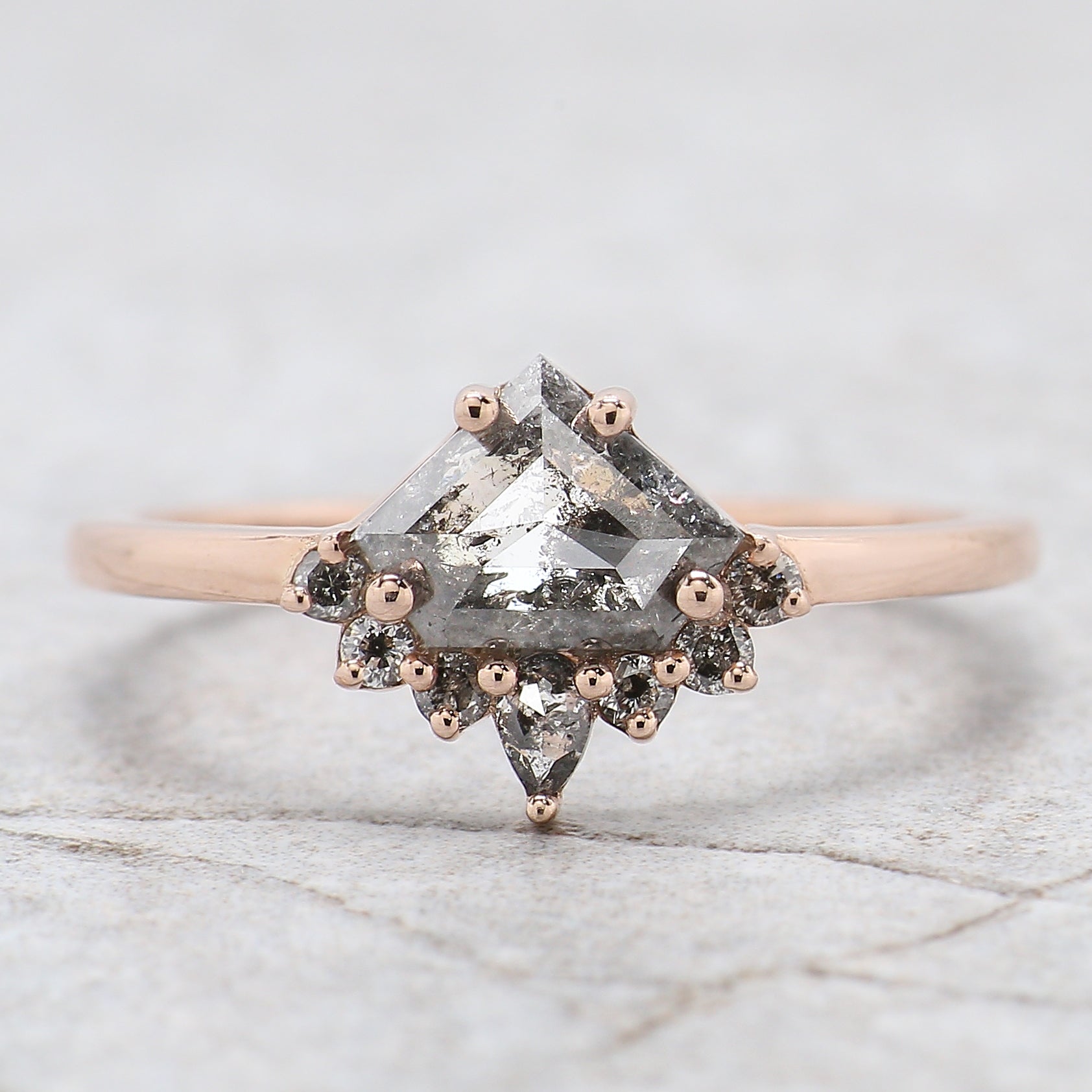 Shield Cut Salt And Pepper Diamond Ring 0.89 Ct 5.80 MM Shield Diamond Ring 14K Solid Rose Gold Silver Engagement Ring Gift For Her QN1226