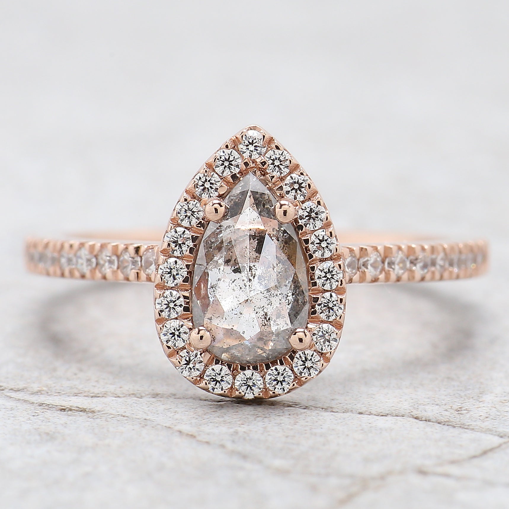 Pear Cut Salt And Pepper Diamond Ring 0.79 Ct 8.05 MM Pear Diamond Ring 14K Solid Rose Gold Silver Pear Engagement Ring Gift For Her QL9511