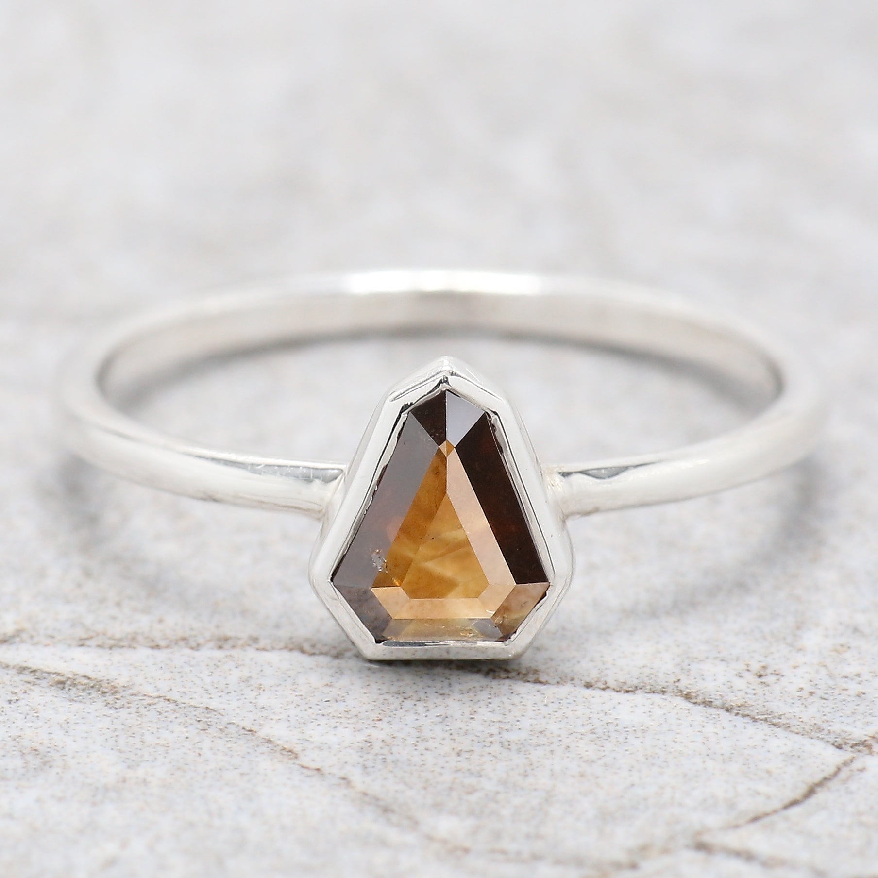 Shield Brown Color Diamond Ring 0.72 Ct 6.50 MM Shield Cut Diamond Ring 14K Solid White Gold Silver Engagement Ring Gift For Her QL1622