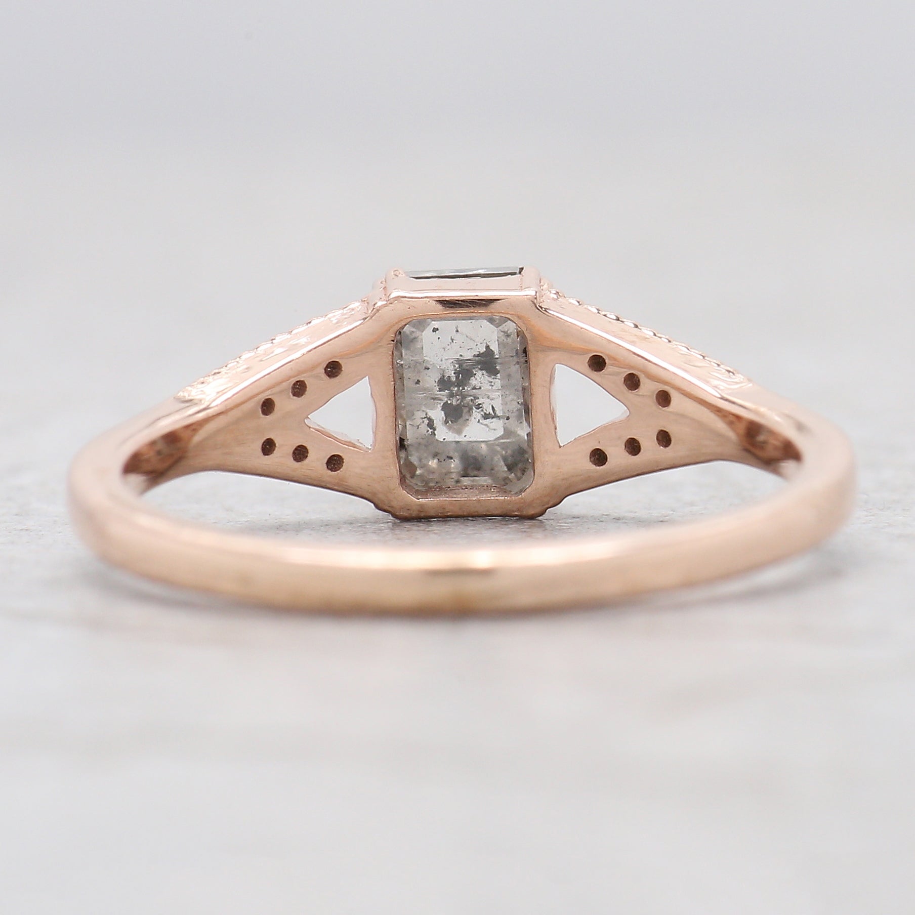 Emerald Cut Salt And Pepper Diamond Ring 0.94 Ct 5.88 MM Emerald Diamond Ring 14K Solid Rose Gold Silver Engagement Ring Gift For Her QL9559