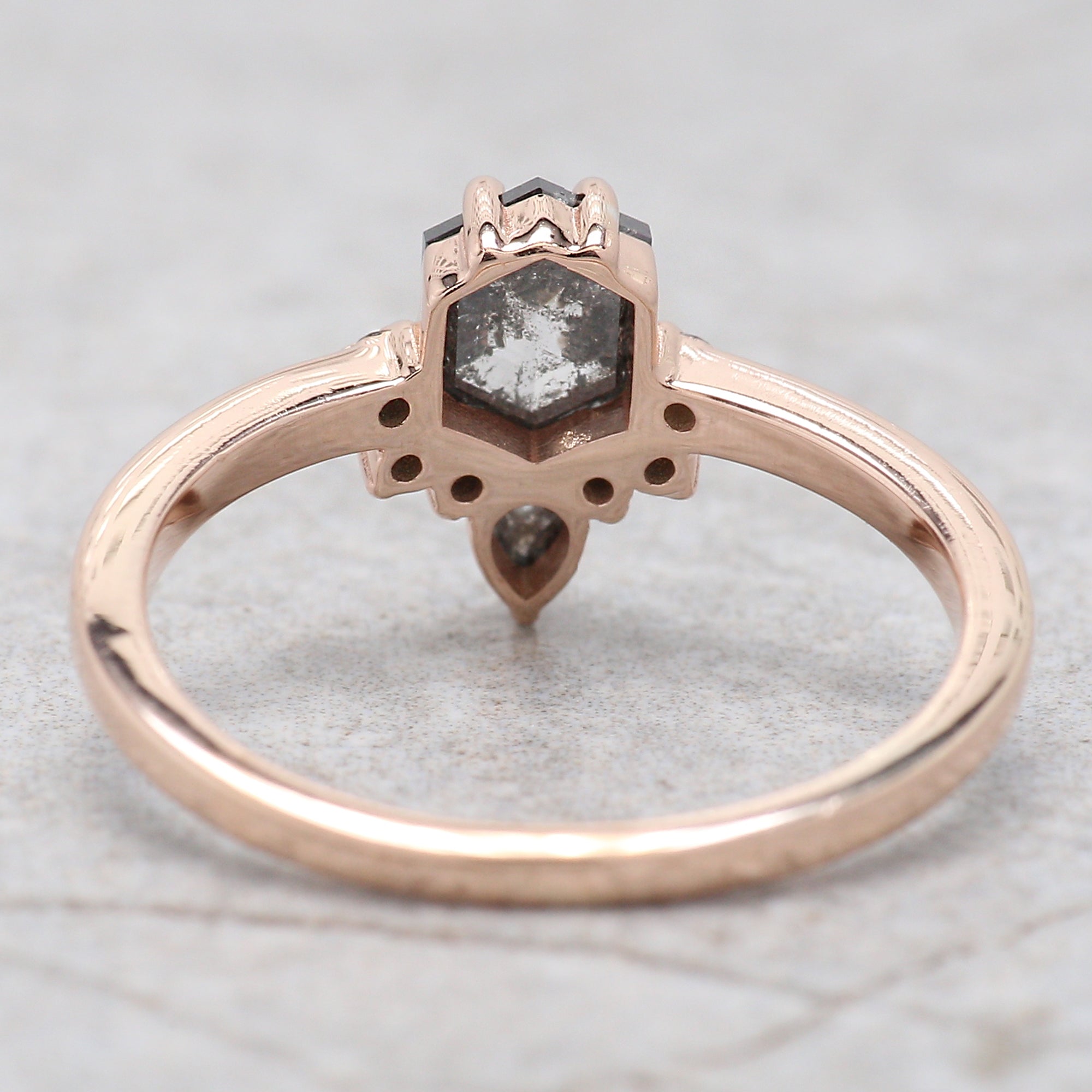 0.69 Ct Natural Hexagon Shape Salt And Pepper Diamond Ring 6.00 MM Hexagon Cut Diamond Ring 14K Solid Rose Gold Silver Engagement Ring QN849