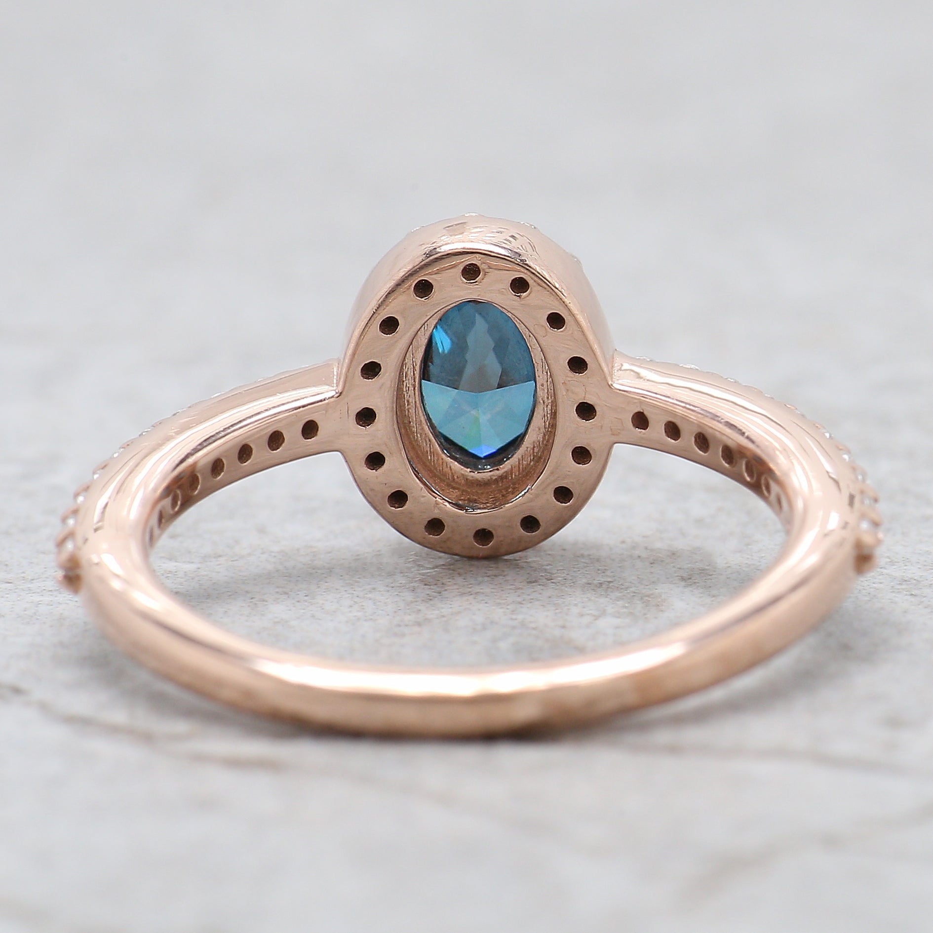 Oval Cut Blue Color Diamond Ring 0.55 Ct 6.00 MM Blue Oval Shape Diamond Ring 14K Solid Rose Gold Silver Engagement Ring Gift For Her QL8522