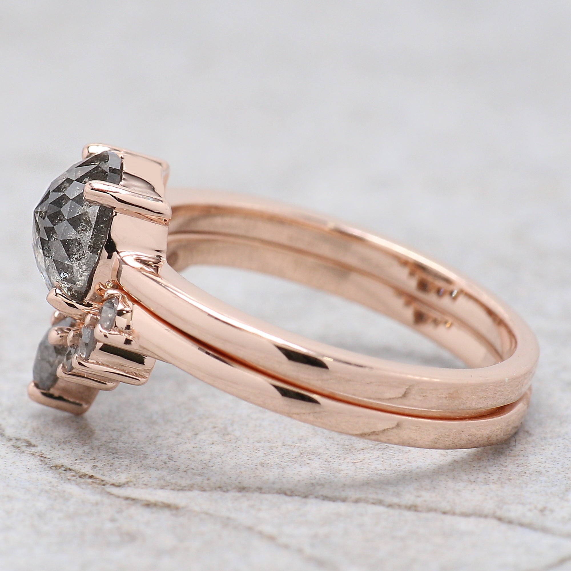 Round Rose Cut Salt And Pepper Diamond Ring 1.57 Ct 7.06 MM Round Diamond Ring 14K Rose Gold Silver Engagement Ring Gift For Her QL9234