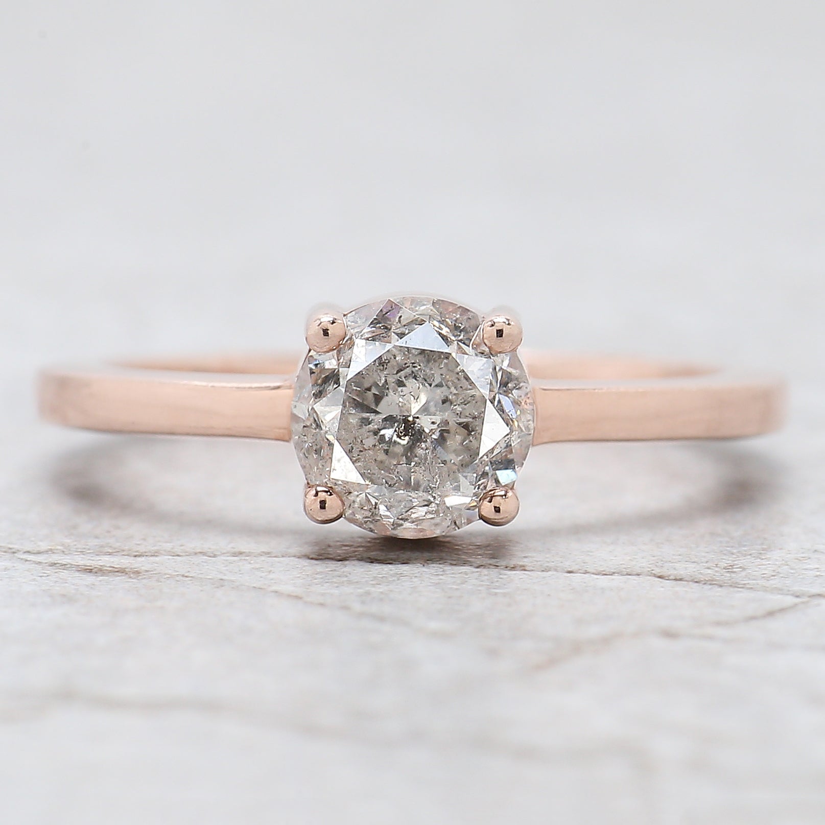 Round Cut Salt And Pepper Diamond Ring 1.18 Ct 6.37 MM Round Diamond Ring 14K Solid Rose Gold Silver Engagement Ring Gift For Her QL2603