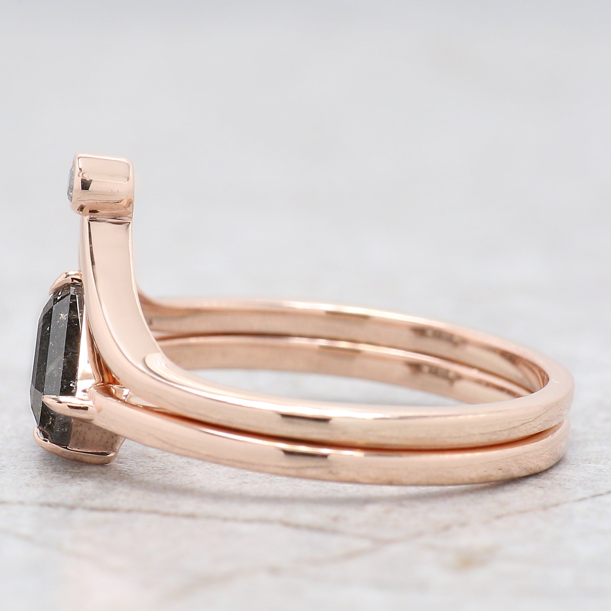 Shield Cut Salt And Pepper Diamond Ring 0.82 Ct 9.15 MM Shield Diamond Ring 14K Solid Rose Gold Silver Engagement Ring Gift For Her QN9450