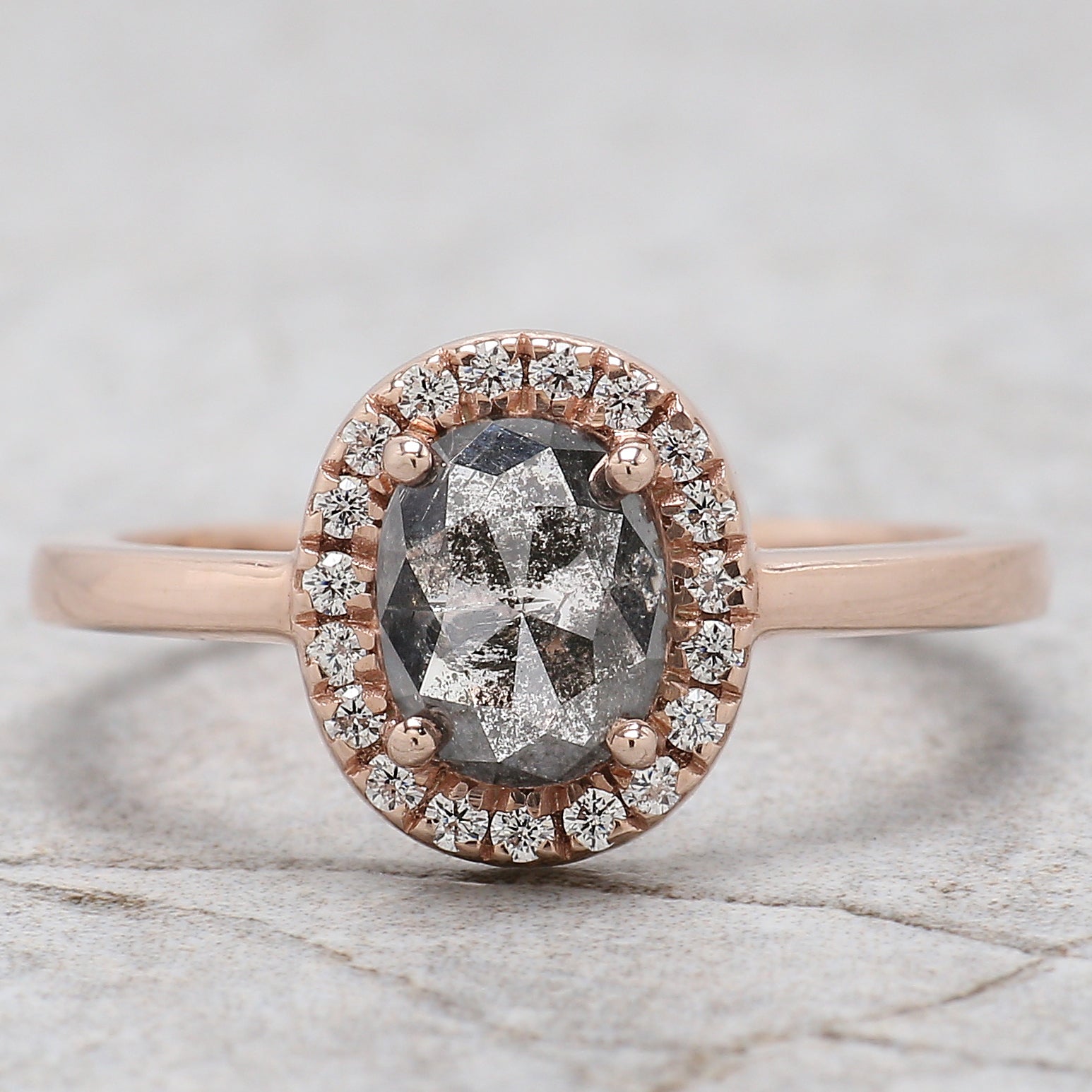 Oval Cut Salt And Pepper Diamond Ring 1.04 Ct 7.10 MM Oval Diamond Ring 14K Solid Rose Gold Silver Oval Engagement Ring Gift For Her QL324