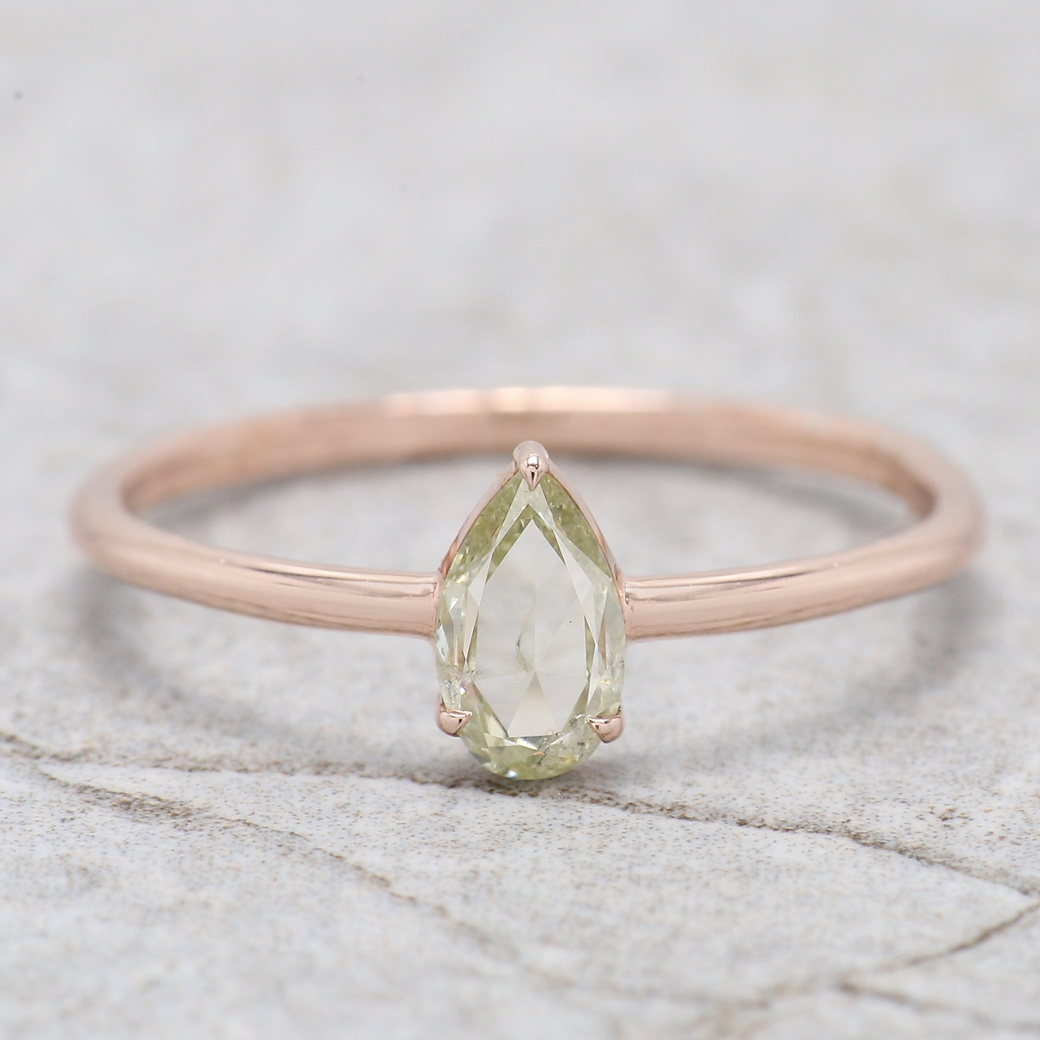 GIA Certified Pear Green Color Diamond Ring 0.32 Ct 6.63 MM Pear Diamond Ring 14K Solid Rose Gold Silver Engagement Ring Gift For Her QL4429