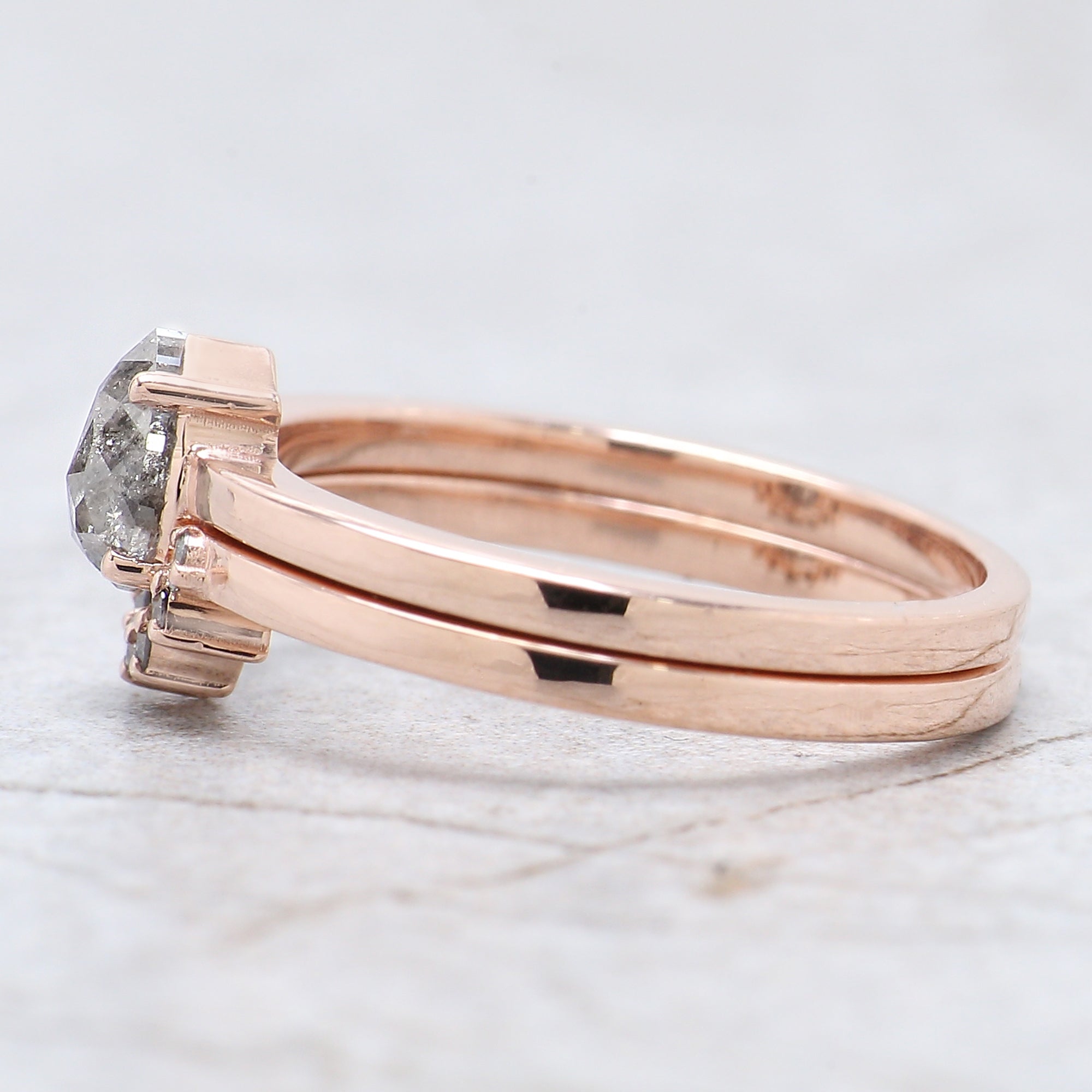 0.52 Ct Natural Pear Cut Salt And Pepper Diamond Ring 6.00 MM Pear Diamond Ring 14K Solid Rose Gold Silver Engagement Ring Pear Ring QN1831