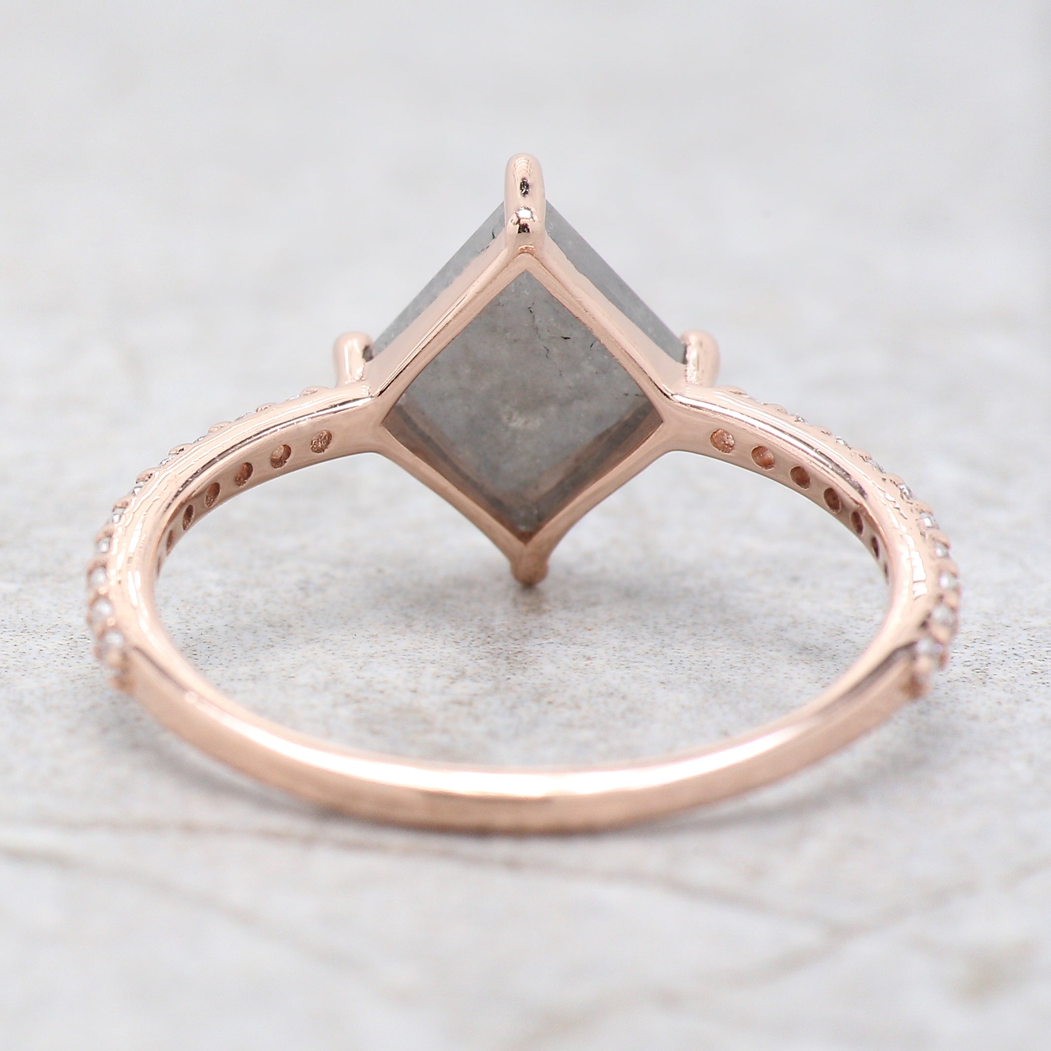 Kite Cut Salt And Pepper Diamond Ring 1.50 Ct 9.60 MM Kite Diamond Ring 14K Solid Rose Gold Silver Kite Engagement Ring Gift For Her QK2049
