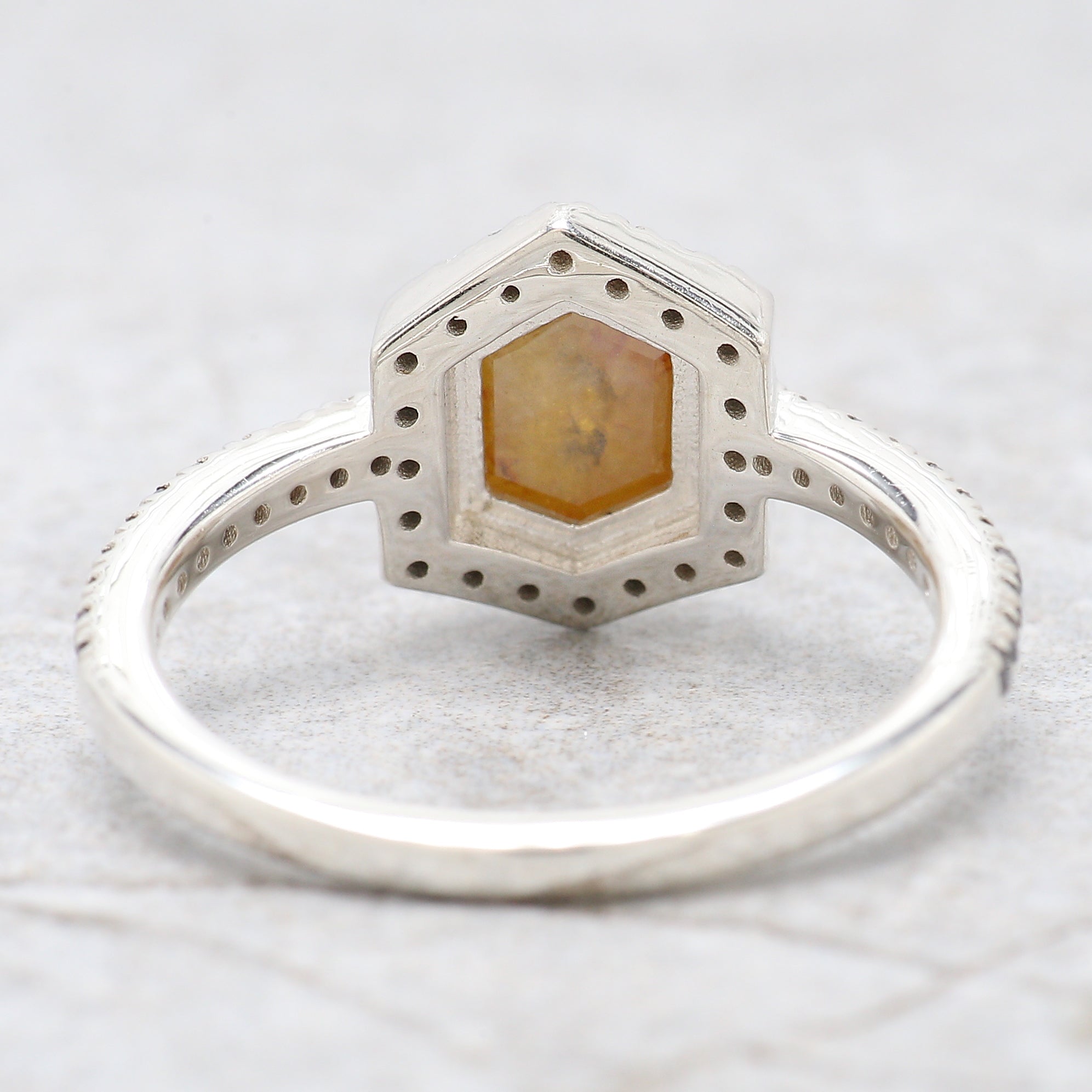 Hexagon Cut Yellow Color Diamond Ring 1.17 Ct 6.84 MM Hexagon Cut Diamond Ring 14K White Gold Silver Engagement Ring Gift For Her QL2220