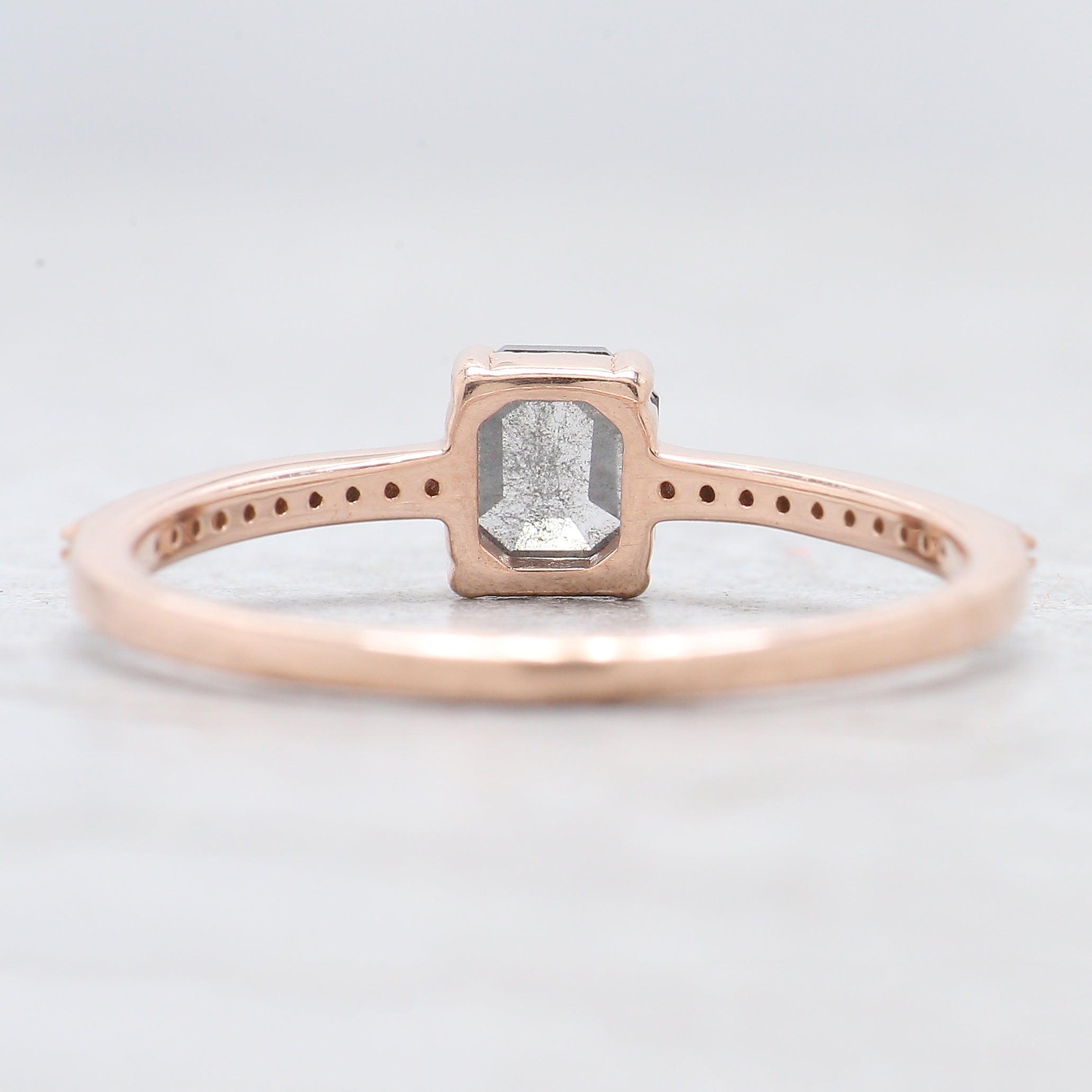 Emerald Cut Salt And Pepper Diamond Ring 0.50 Ct 5.10 MM Emerald Diamond Ring 14K Solid Rose Gold Silver Engagement Ring Gift For Her QL6484