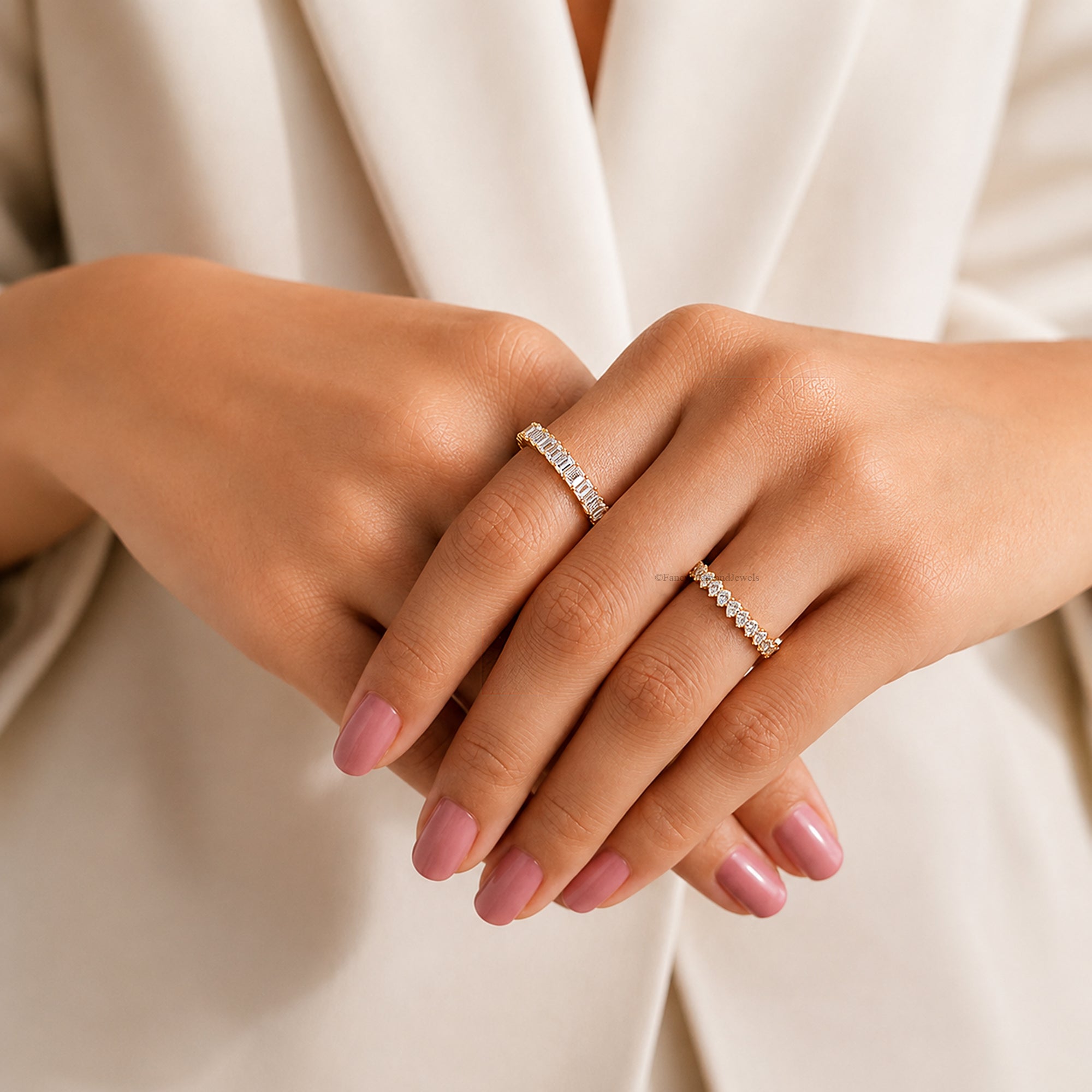 Moissanite Wedding Band, Half Eternity Ring, Sterling Silver Stackable Anniversary Jewelry for Women, Dainty Bridal Eternity Jewelry FD596