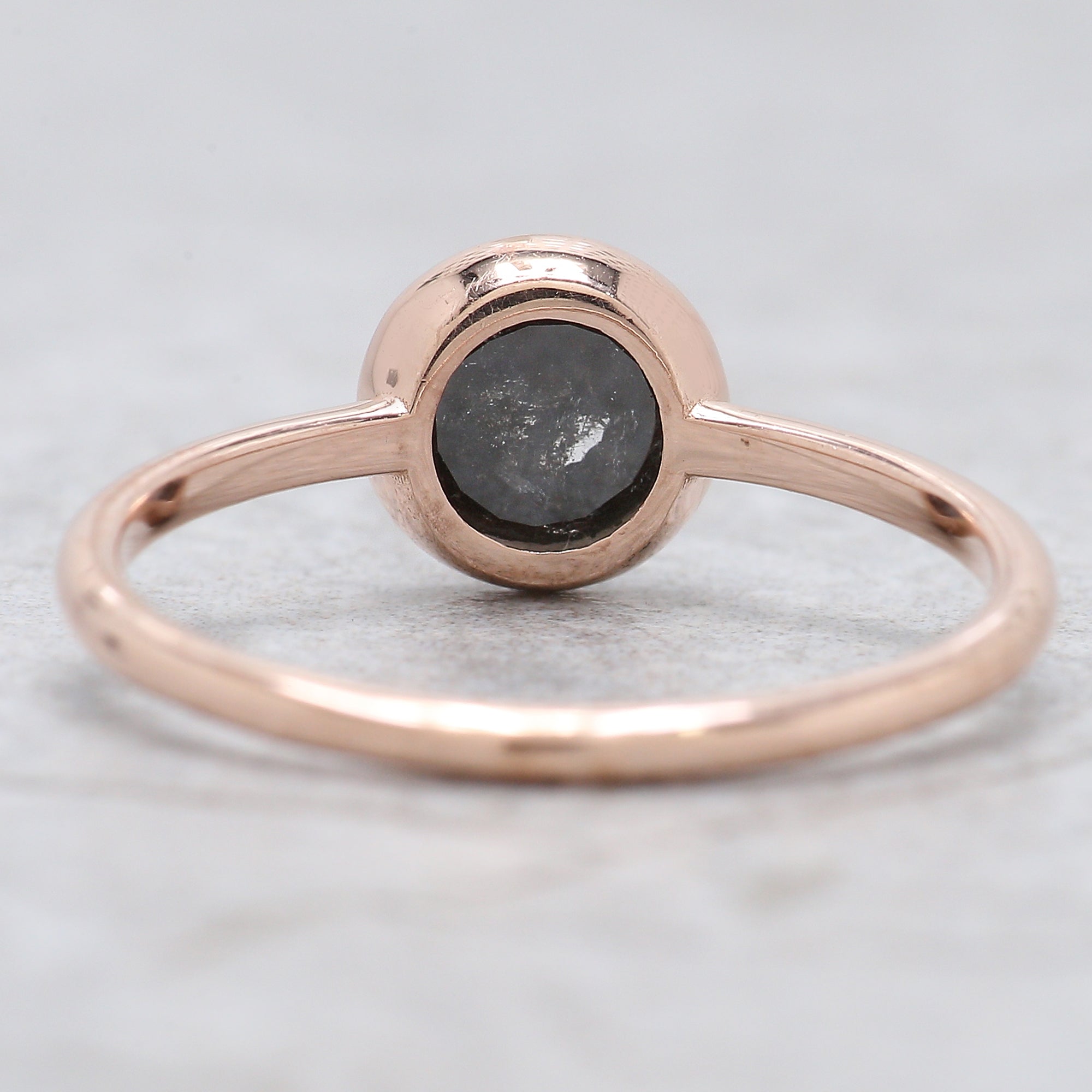 Round Rose Cut Salt And Pepper Diamond Ring 0.90 Ct 5.60 MM Round Shape Diamond Ring 14K Rose Gold Silver Engagement Ring Gift For Her QN8896