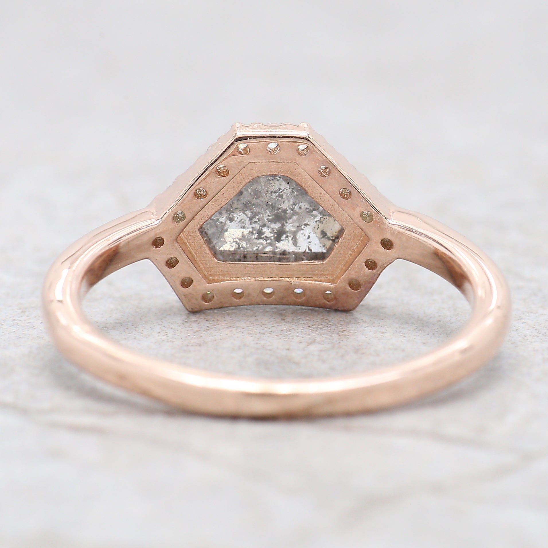 Shield Cut Salt And Pepper Diamond Ring 1.09 Ct 5.45 MM Shield Diamond Ring 14K Solid Rose Gold Silver Engagement Ring Gift For Her QL253