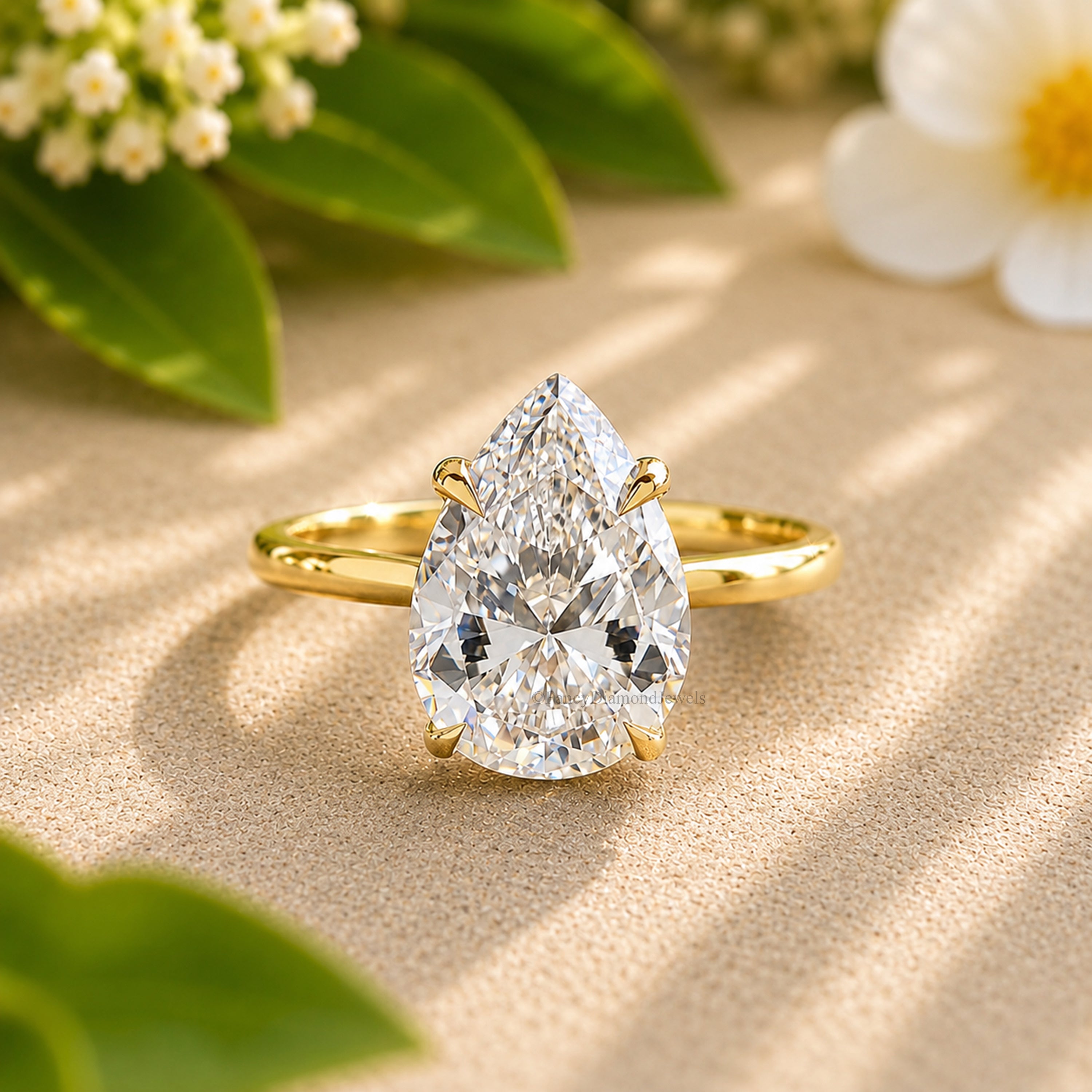 Pear Engagement Ring Lab Created Simulant Solitaire Silver Teardrop Diamond Travel Promise Moissanite Style Wedding Anniversary Gift FD186
