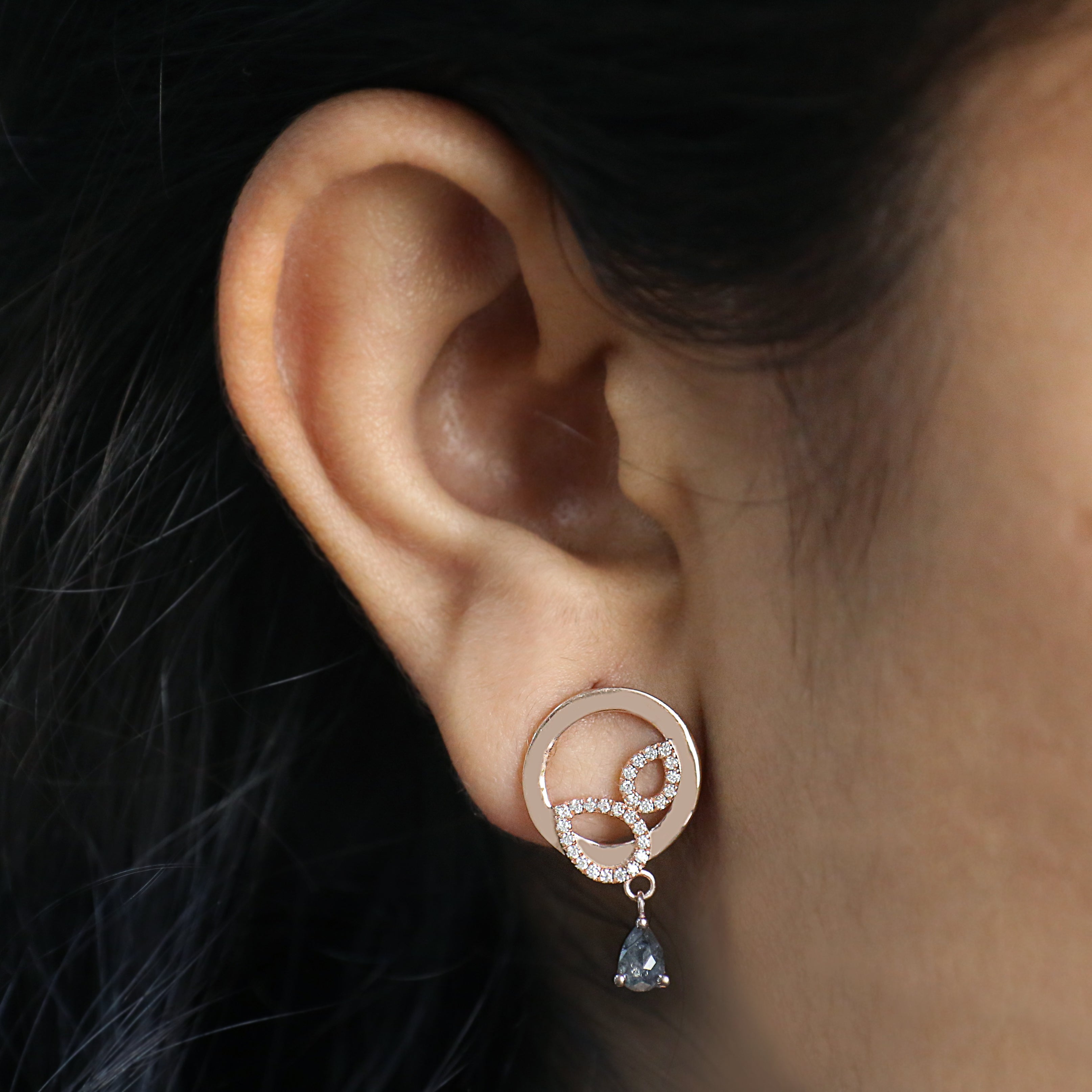 Pear Salt And Pepper Diamond Earring 0.50 Ct 5.46 MM Pear Diamond Earring 14K Solid Rose Gold Silver Pear Cut Earring Gift For Her KDN2277