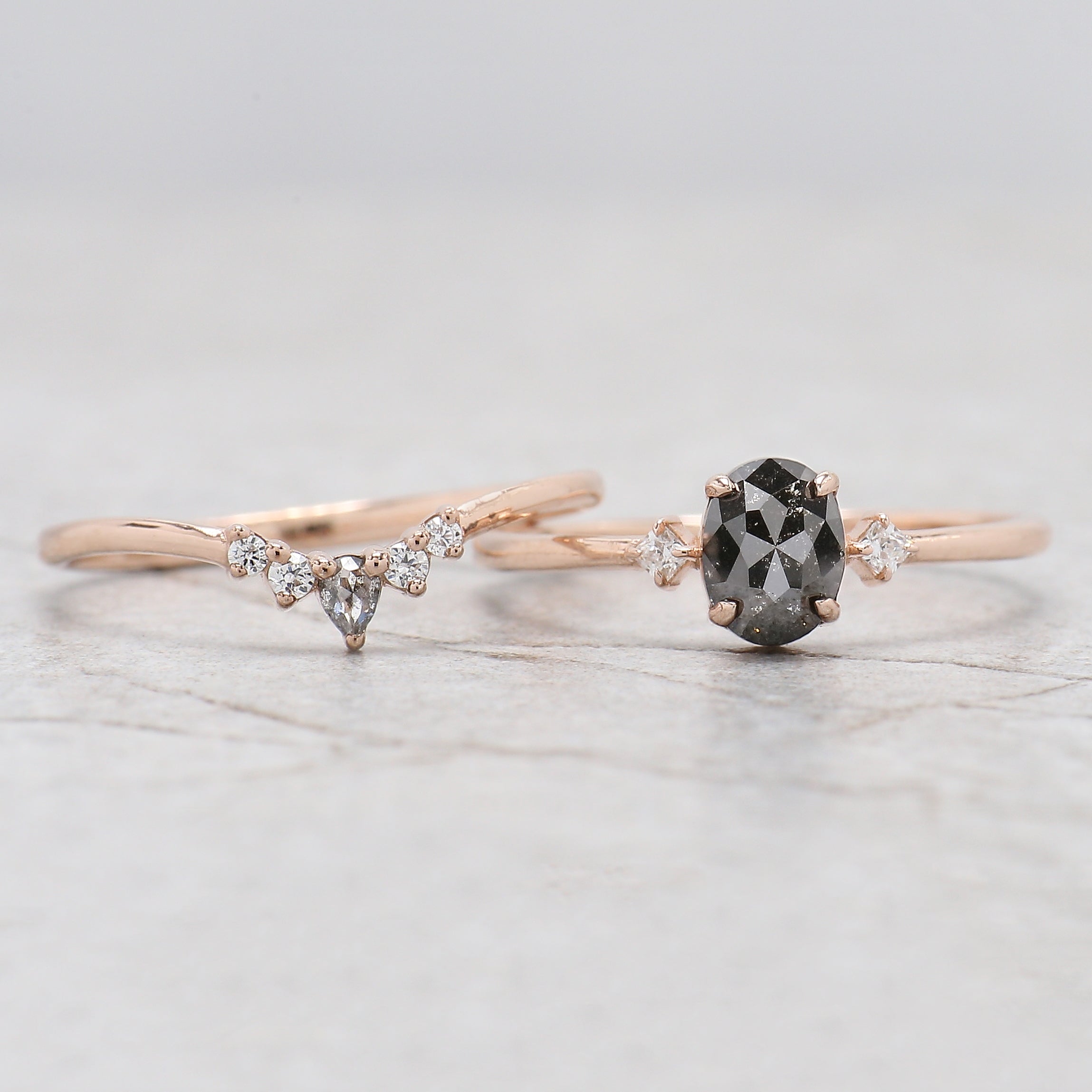 Oval Cut Salt And Pepper Diamond Ring 0.74 Ct 6.05 MM Oval Diamond Ring 14K Solid Rose Gold Silver Oval Engagement Ring Gift For Her QL1911