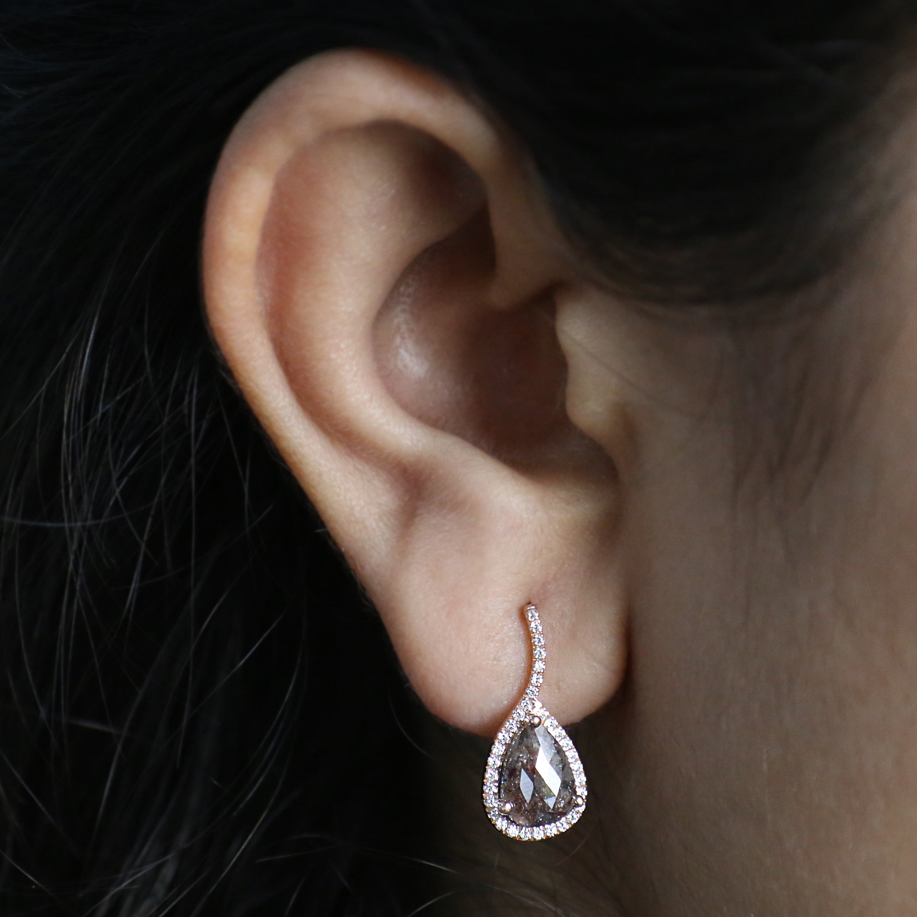 Pear Cut Brown Color Diamond Earring 2.20 Ct 8.80 MM Pear Diamond Earring 14K Solid Rose Gold Silver Pear Cut Earring Gift For Her KDN8217