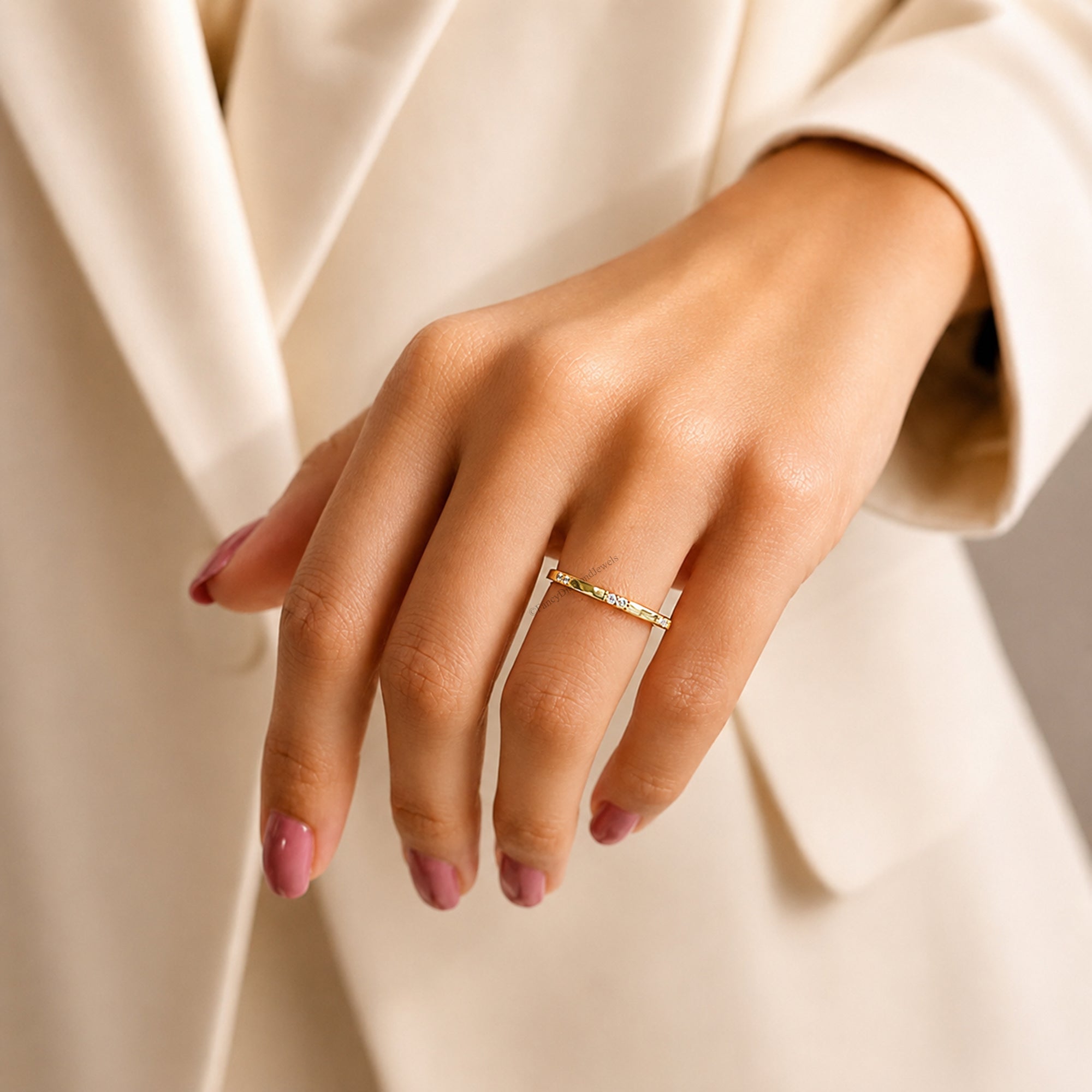 Dainty Solid Gold Moissanite Stacker, Thin 10K Gold Stackable Promise Ring, Minimalist Statement Ring, Anniversary Gift for Her FD602