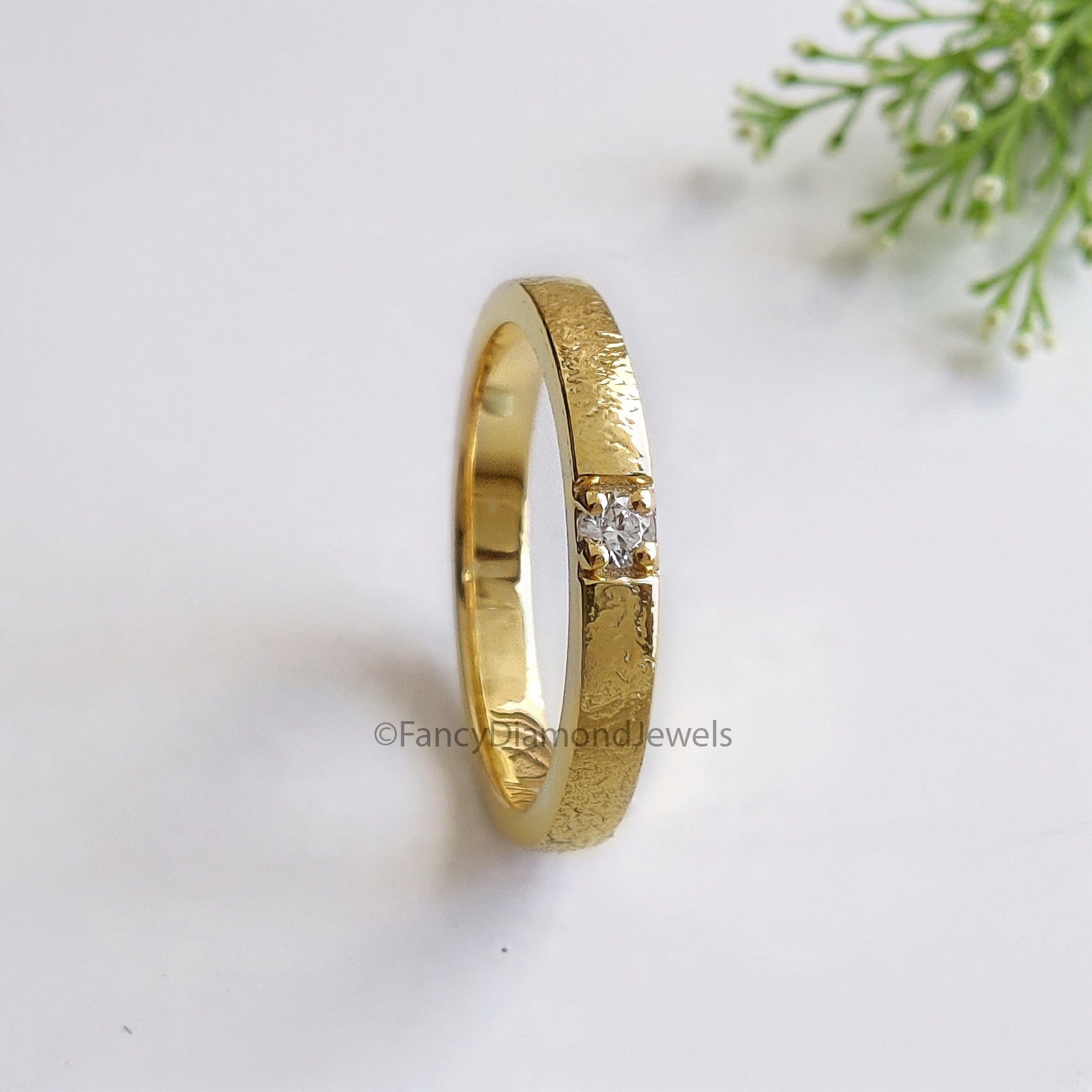 Hammered Natural White Diamond Wedding Band Silver Engagement Band Diamond Wedding Band Alternative Bridal Wedding Band Gift For Her FD517