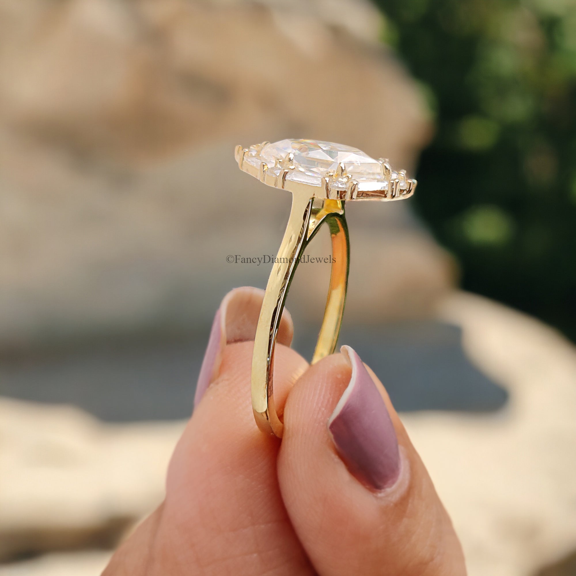 Dutch Marquise Shape Moissanite Diamond Ring With Side Baguette Moissanite Ring Vintage Bridal Engagement Ring Dutch Marquise Ring FD254