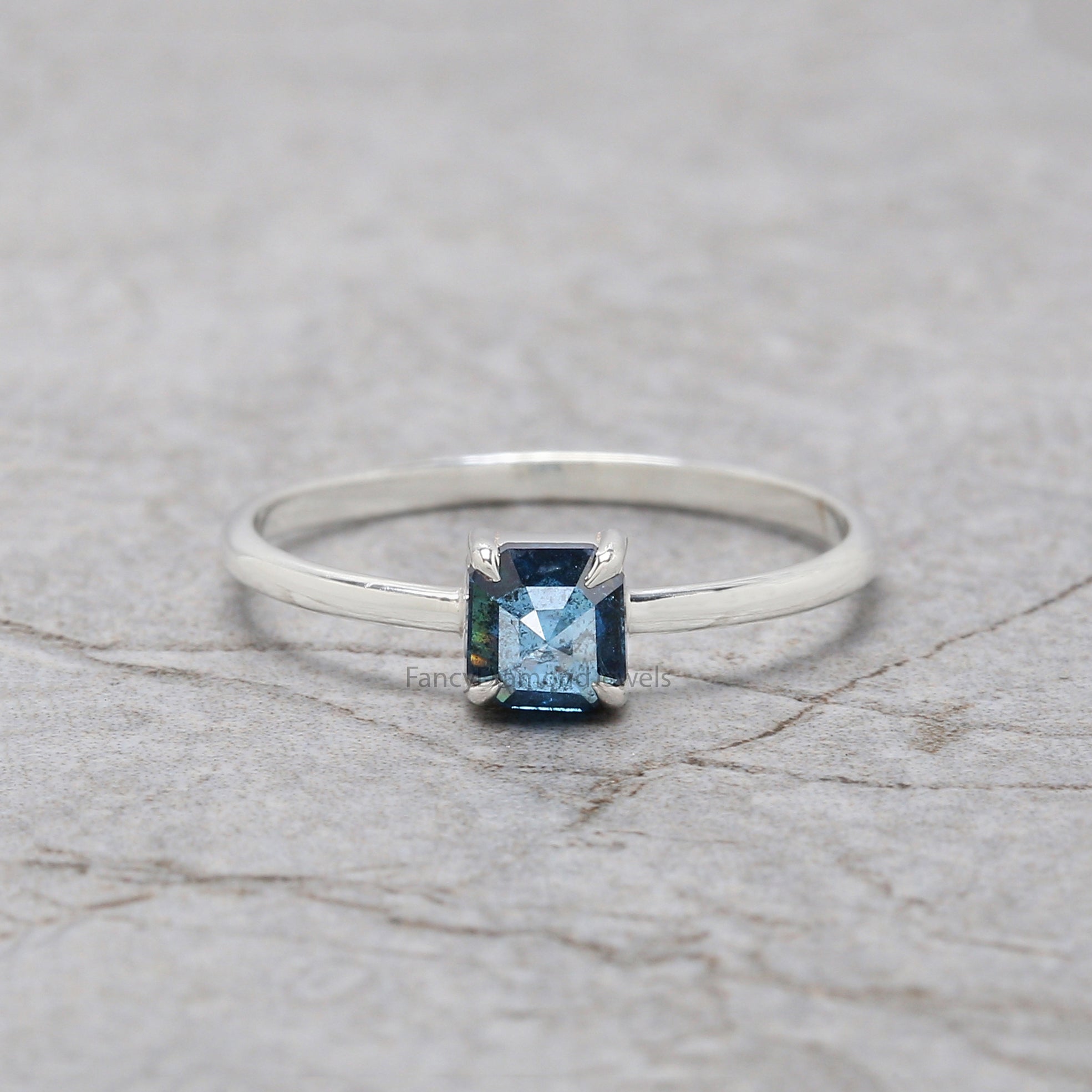 Emerald Diamond Ring, Emerald Engagement Ring, Blue Color Emerald Diamond Ring, Emerald Cut Diamond Ring, Emerald Blue Diamond Ring, KD1156