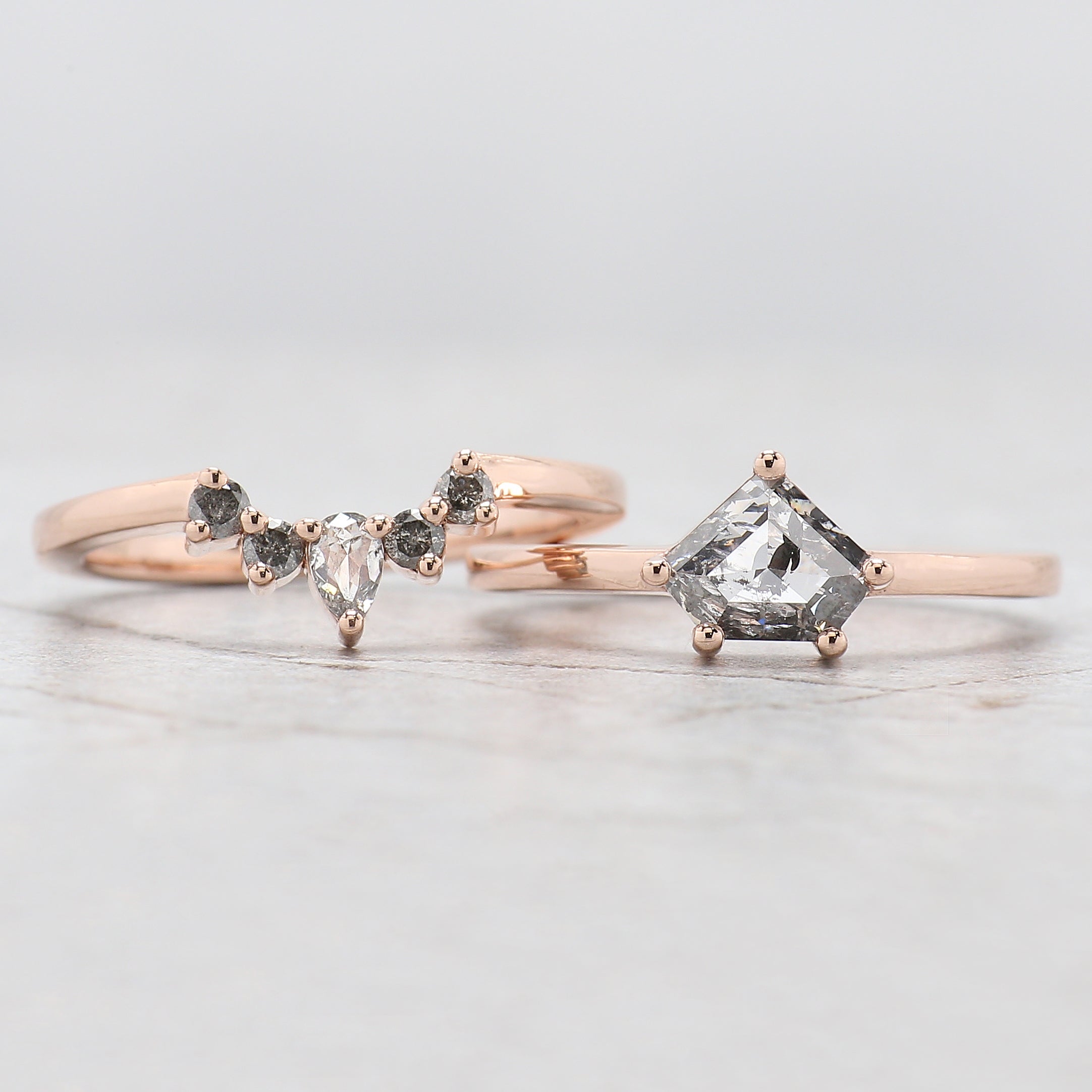 Shield Cut Salt And Pepper Diamond Ring 1.05 Ct 5.88 MM Shield Diamond Ring 14K Solid Rose Gold Silver Engagement Ring Gift For Her QL2673