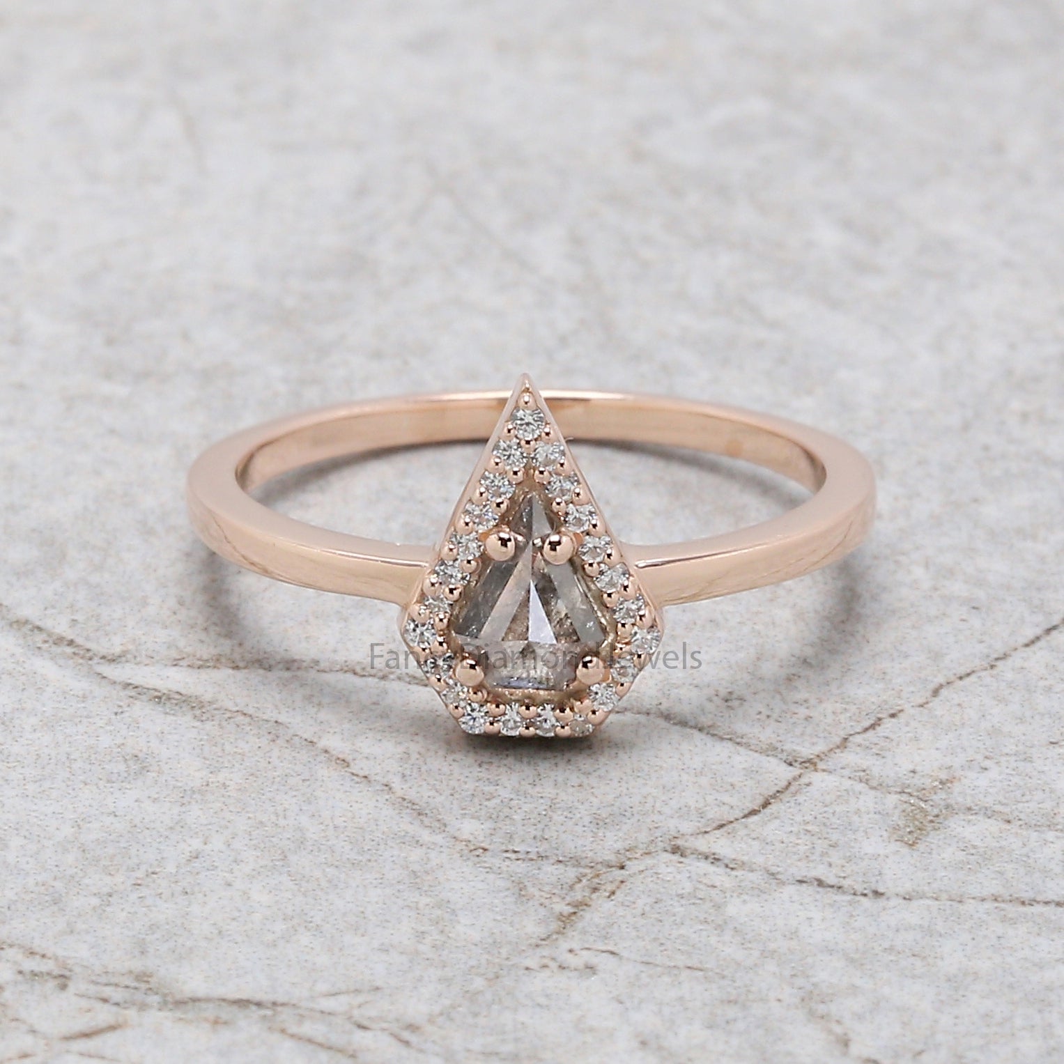 Shield salt and pepper Diamond Ring, Salt and pepper Shield Diamond Engagement Ring, Shield Diamond Ring, Halo Ring, Shield Ring KD1114