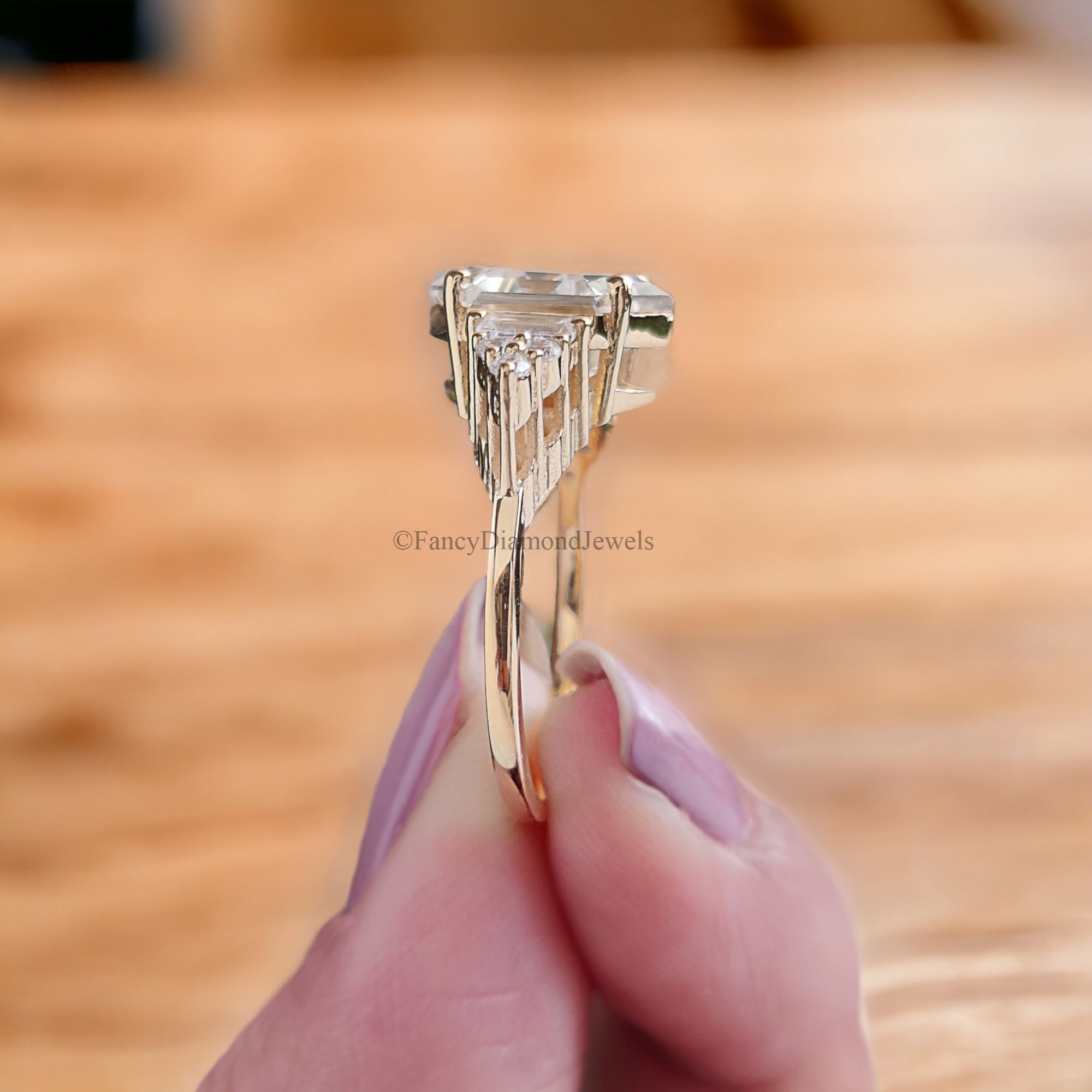 3.00 CT Antique Hexagon Moissanite Engagement Ring Baguette And Round Ring Ring For Gifting Wedding Ring Anniversary Gift Ring Her FD170