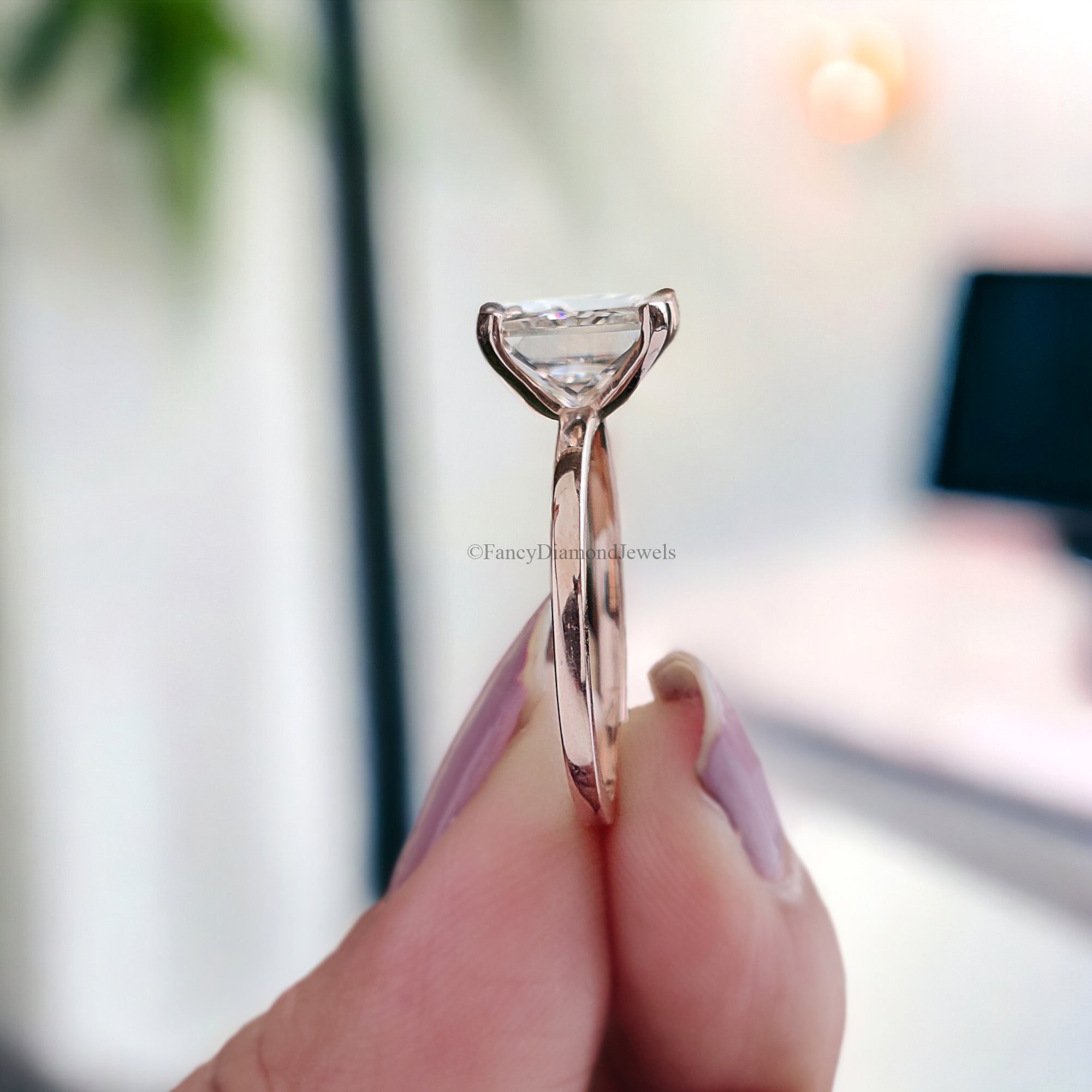 Princess Moissanite Bridesmaid Ring Near Colorless Moissanite Engagement Ring Solitaire Anniversary Ring 14K Solid Gold Proposal Ring FD174