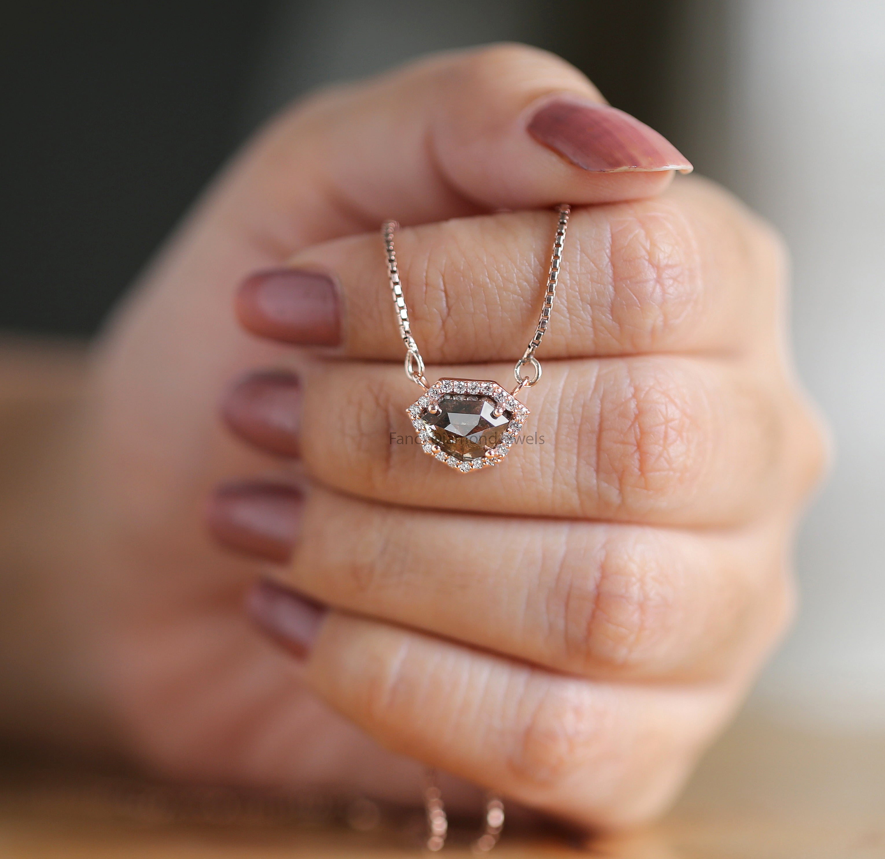 Shield Salt And Pepper Diamond Pendant, Unique Diamond Pendant, Salt And Pepper Diamond Pendant, Dangling Diamond Pendant, KD719