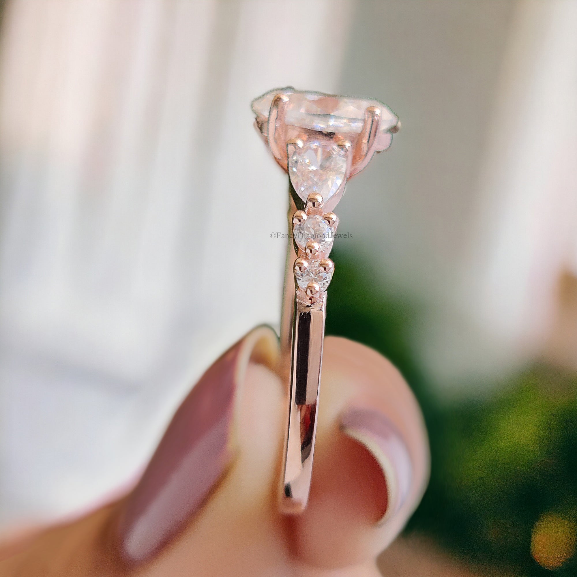 Oval Cut Moissanite Engagement Ring Stacking ring 14K/18K Rose Gold vintage Unique Pear Diamond Cluster Ring Women Wedding Bridal Ring FD42