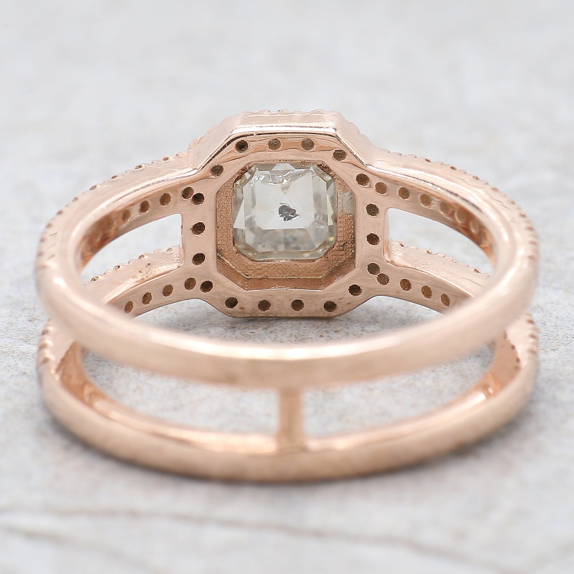 Emerald Salt And Pepper Diamond Ring 1.18 Ct 5.66 MM Emerald Diamond Ring 14K Solid Rose Gold Silver Engagement Ring Gift For Her QL2627