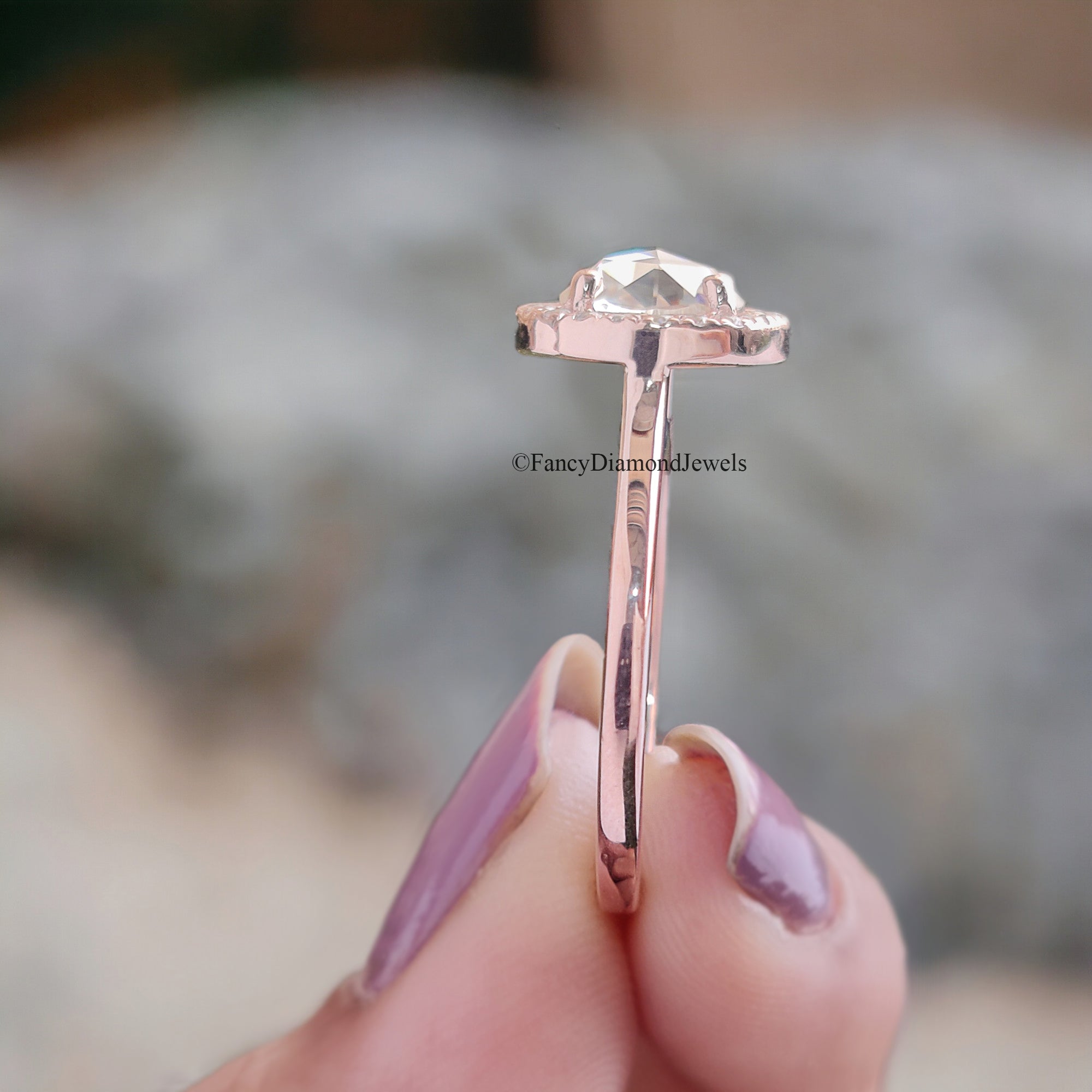 1.00 CT Round Rose Cut Colorless Moissanite Ring Halo With Micro Setting Engagement Ring Wedding Ring Anniversary Ring Bridal Ring FD97