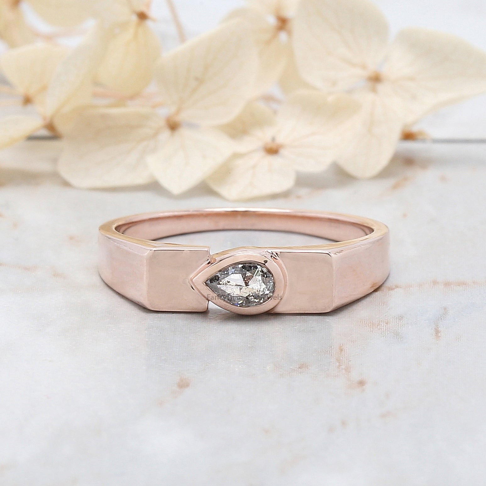 Pear Salt And Pepper Diamond Band, Salt And Pepper Pear Diamond Engagement Band, Pear Shape Diamond Band, Pear Cut Diamond Band, KD1186