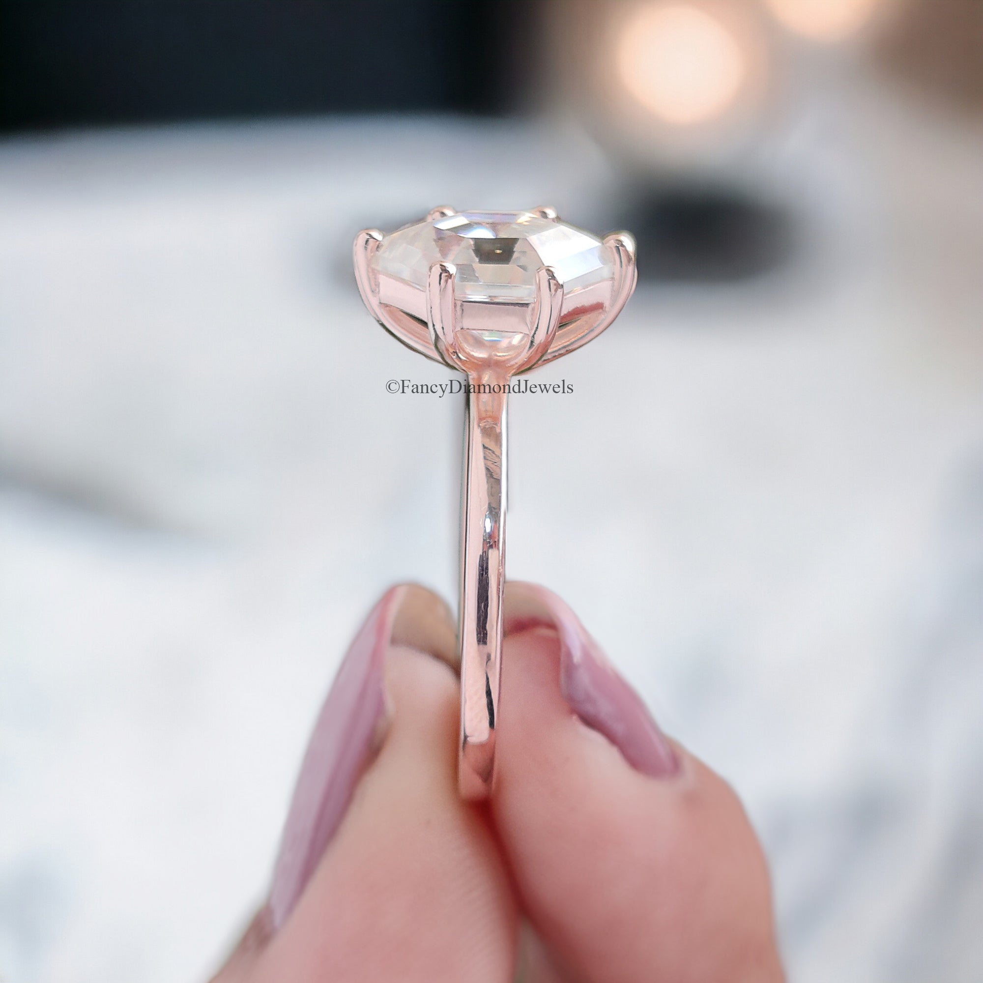 Moissanite Solitaire Engagement Ring 2.20 CT Hexagon Cut Moissanite Ring Round Prong Ring For Women Promise Ring Gift For Her Ring FD88