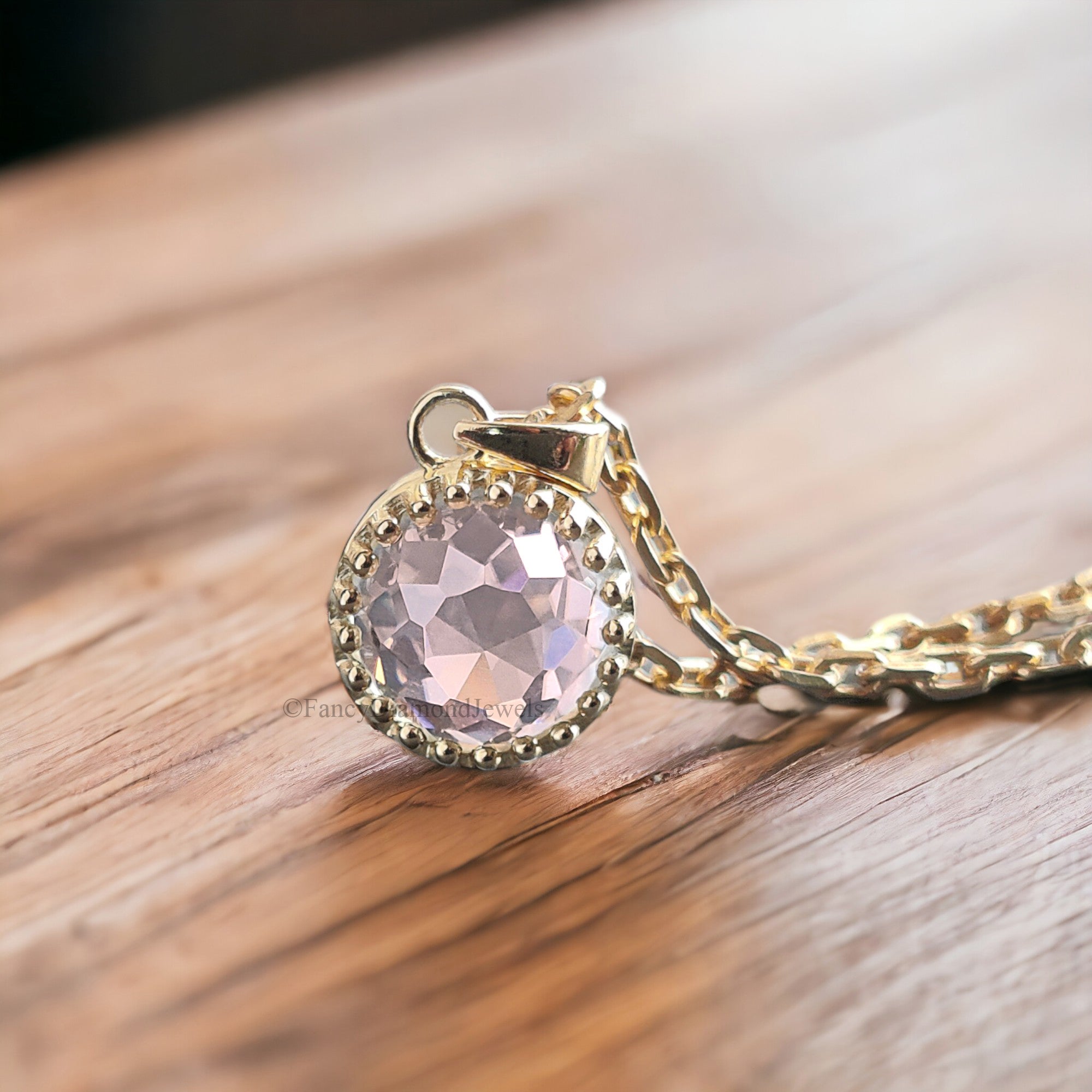 Antique Rose Cut Pendant 2.00 CT Round Rose Cut Colorless Moissanite Pendant Pendant For Women Bezel Set Milgrain Pendant Gift for Her FD136