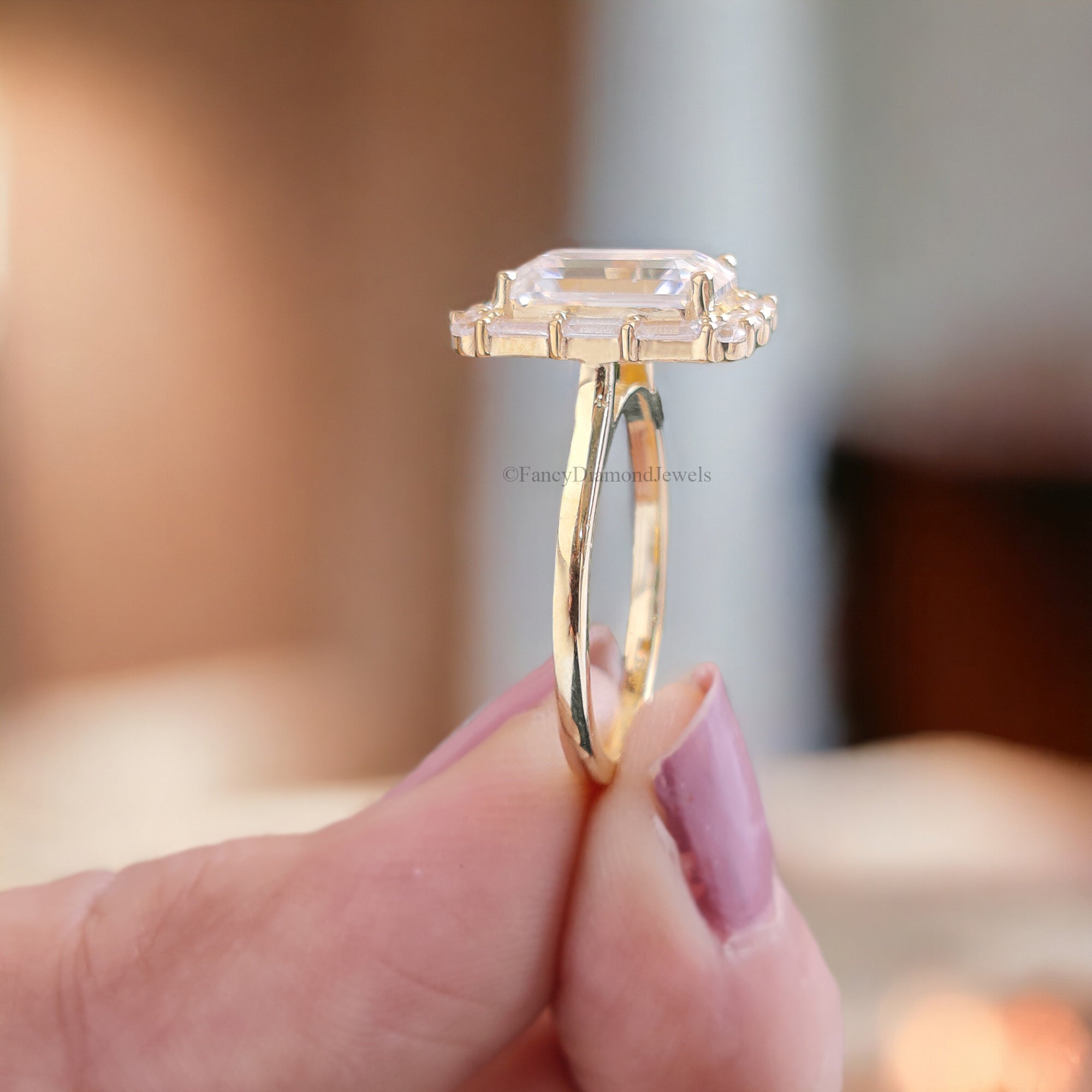 3.00 CT Emerald Cut Colorless Moissanite Engagement Ring Side Baguette Moissanite Wedding Ring Anniversary Gift For Her Handmade Ring FD140