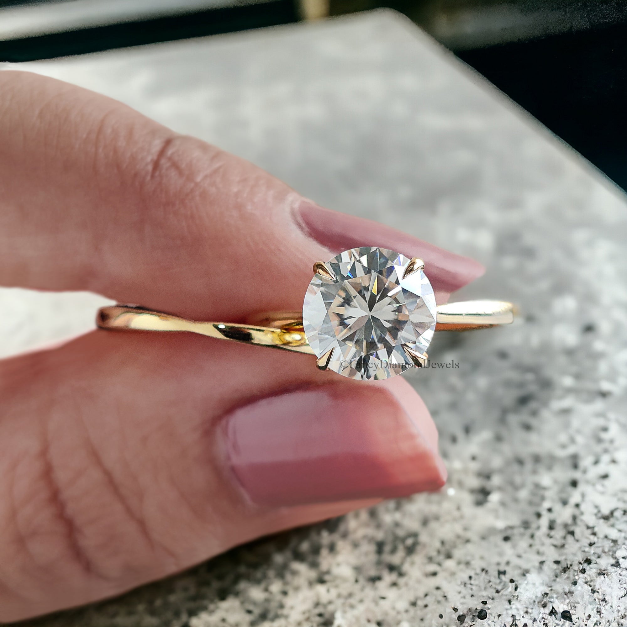 Round Moissanite Bridal Ring Colorless Moissanite Wedding Ring Solid Gold Anniversary Band Solitaire Moissanite Engagement Ring Set FD146