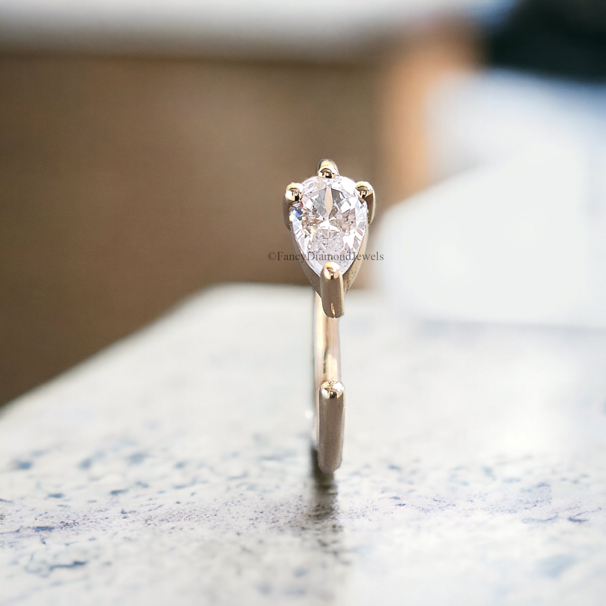 Tiny Solid Gold Pear Open Hoop Earrings Yellow Gold Pear Moissanite Diamond Mini Hoop Dewdrop Hoop Earring Minimalist Jewelry FD43